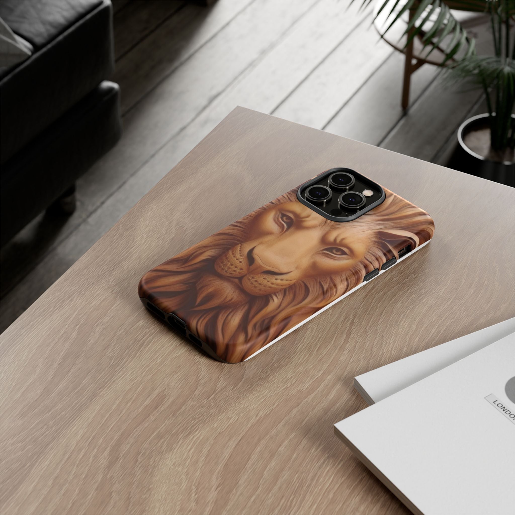 Majestic Lion Head Hexagon Stone iPhone Case