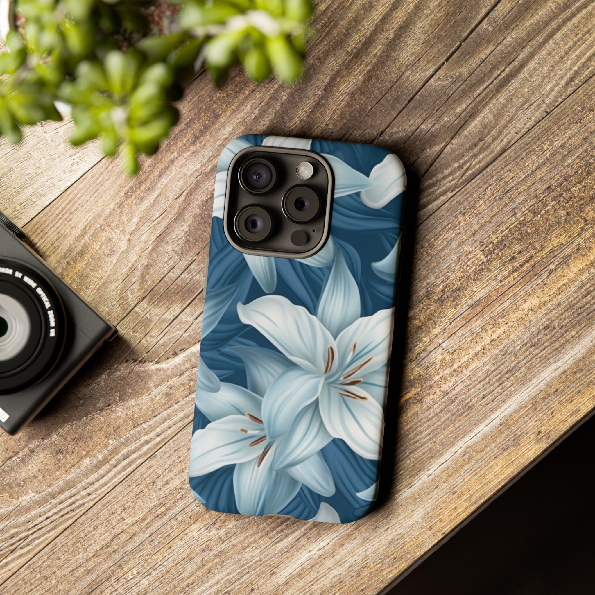 Pastel Blue Lily iPhone Case - Hexagon Stone