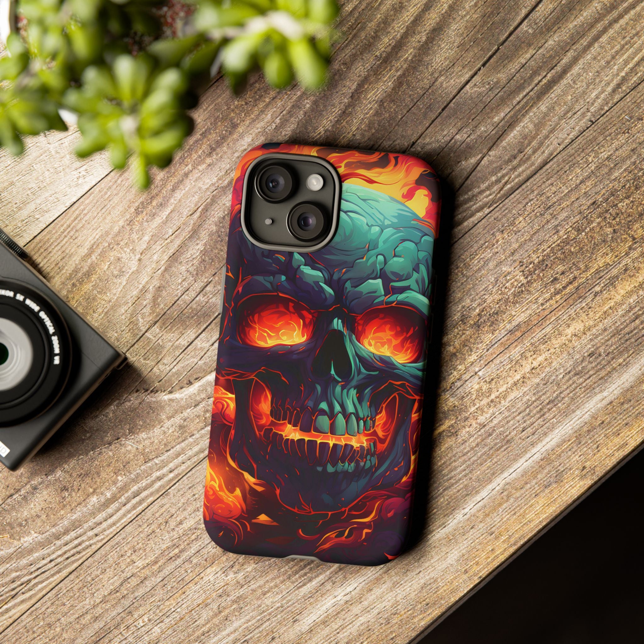 Fiery Skull Hexagon iPhone Case - Rugged