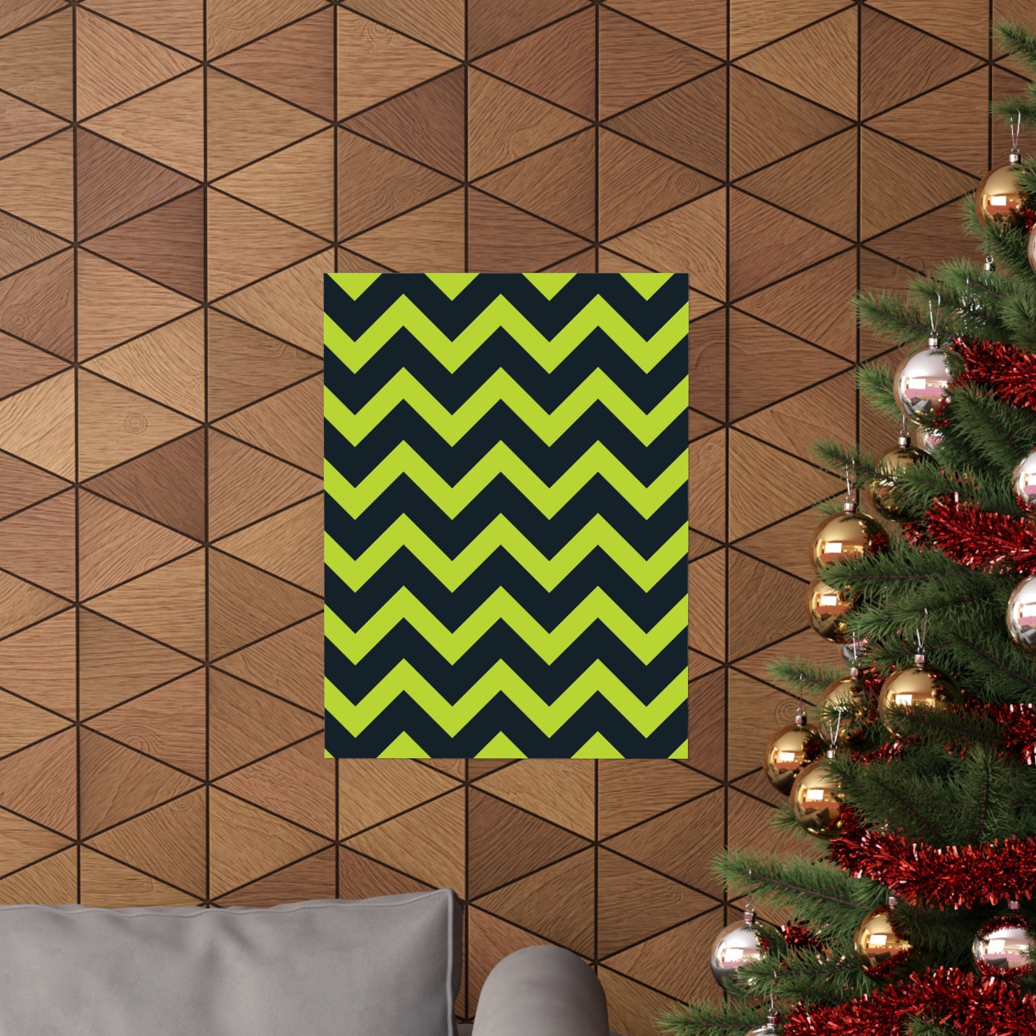 Neon Zigzag Green Geometric Art Poster