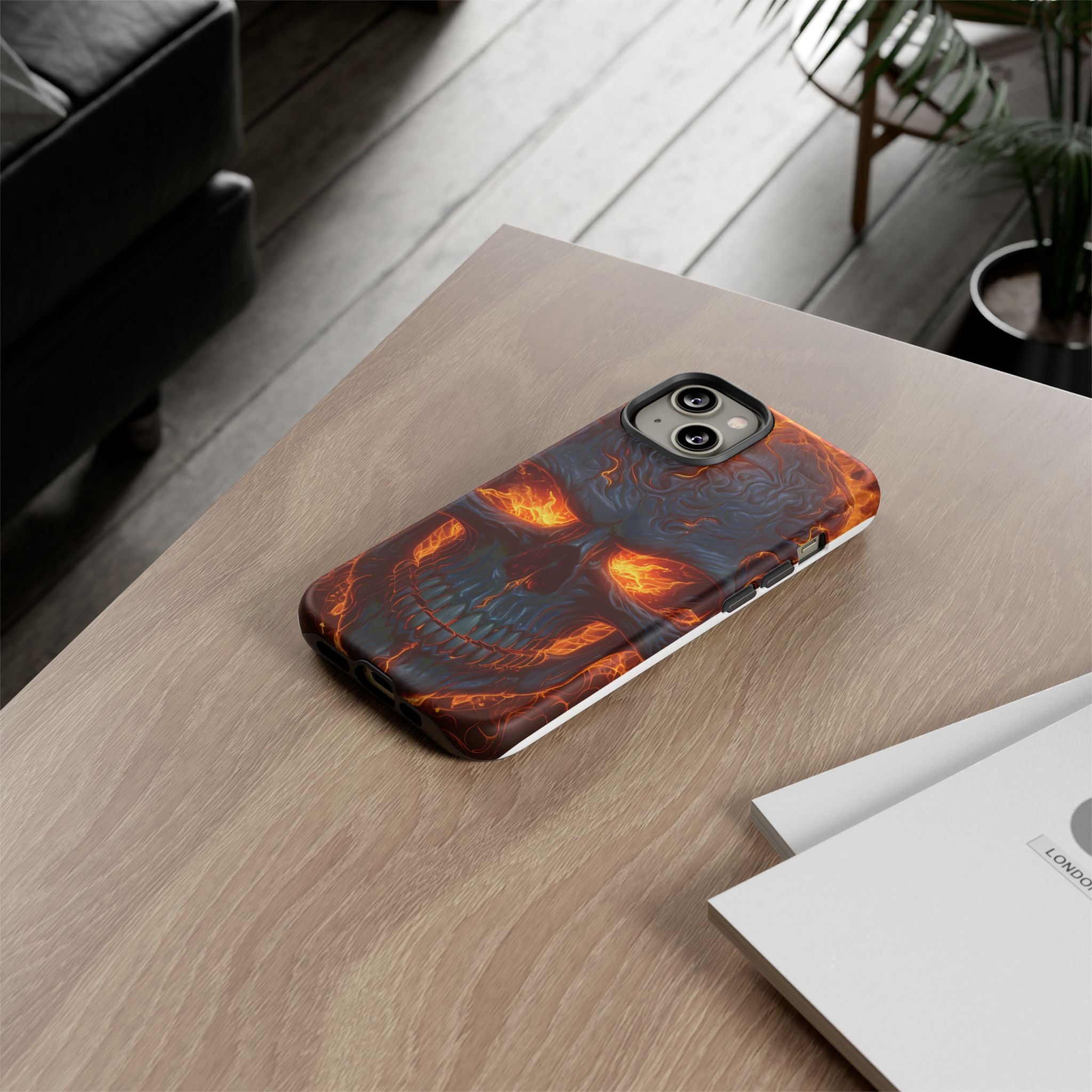 Fiery Skull Hexagon iPhone Case - Rugged Texture