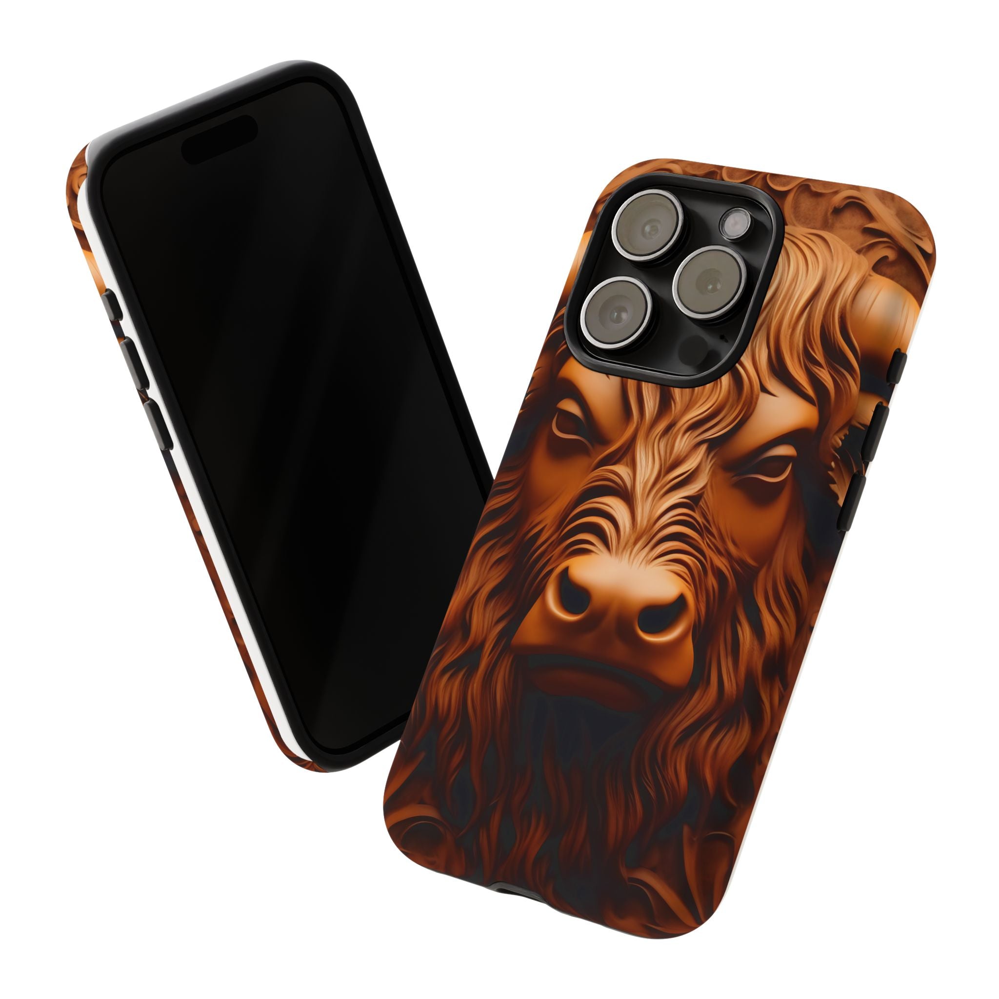 Bull Head Wood Carving iPhone Case - Rugged Texture