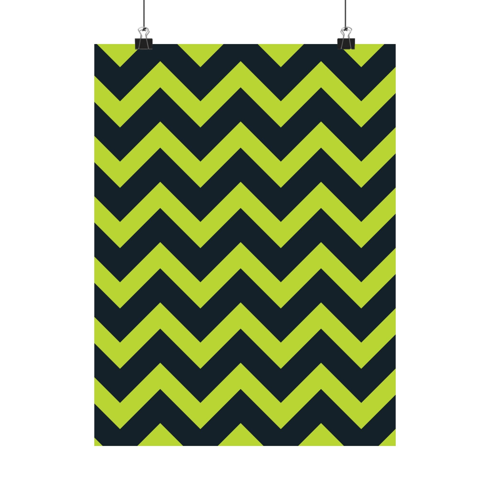 Neon Zigzag Green Geometric Art Poster