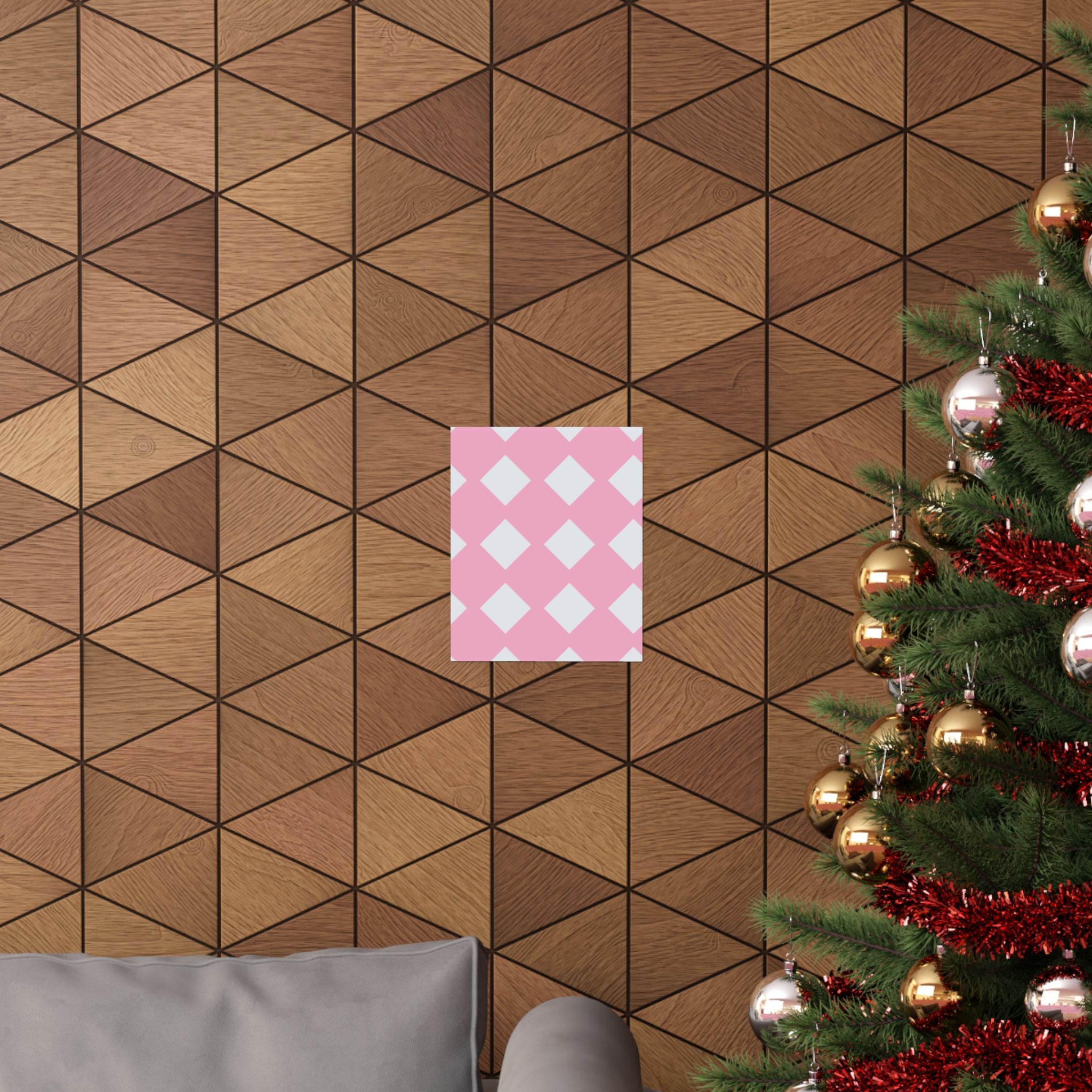 Pink & Grey Diamond Pattern Poster