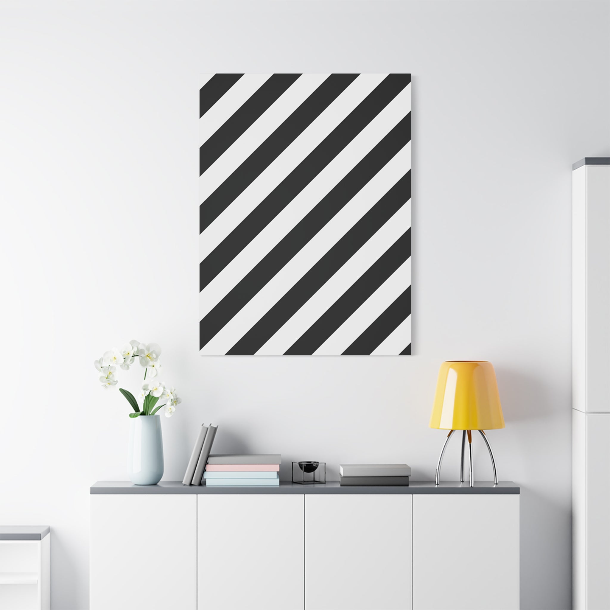 Modern Black & White Diagonal Stripe Canvas Art