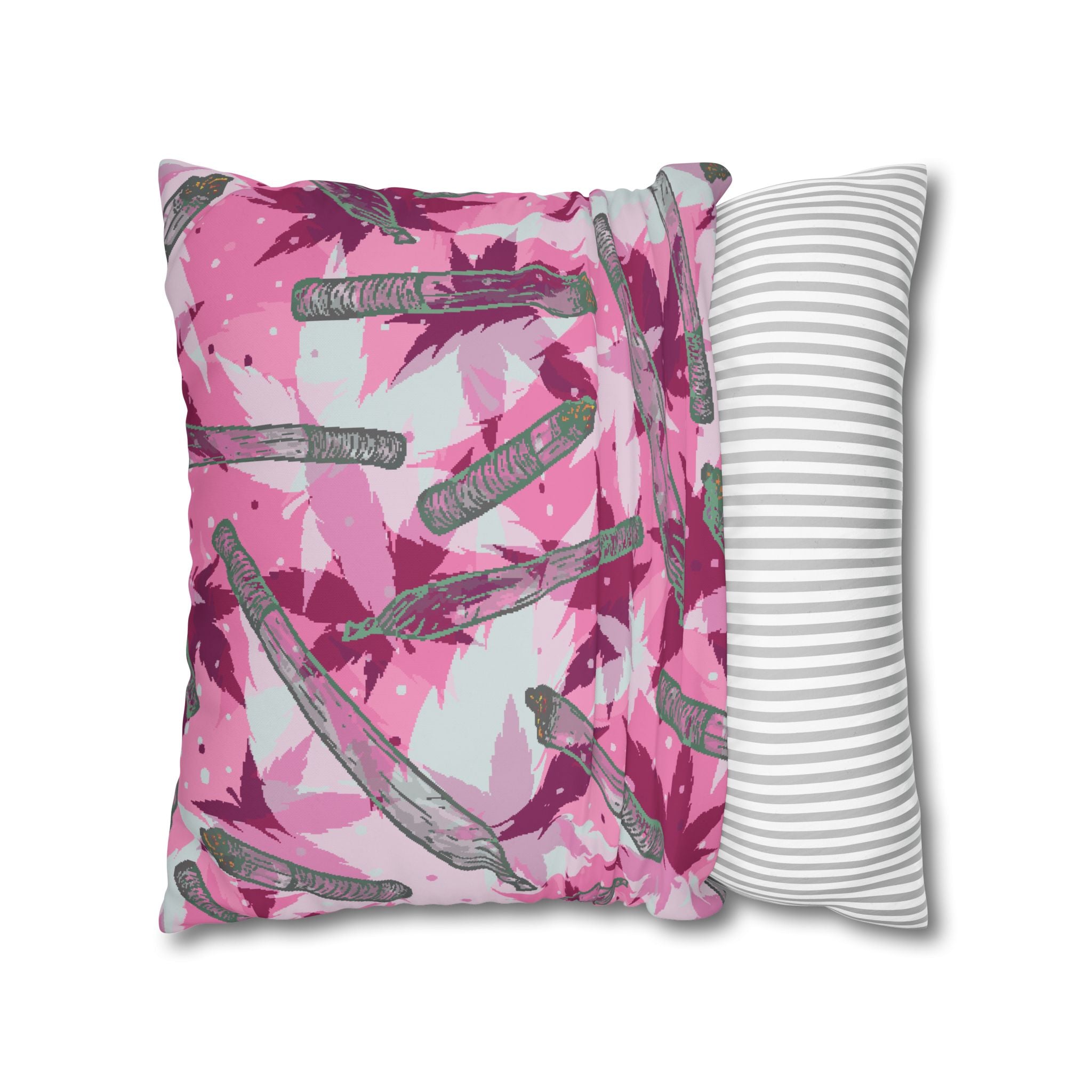 Pink Cannabis Leaf & Joint Pillowcase