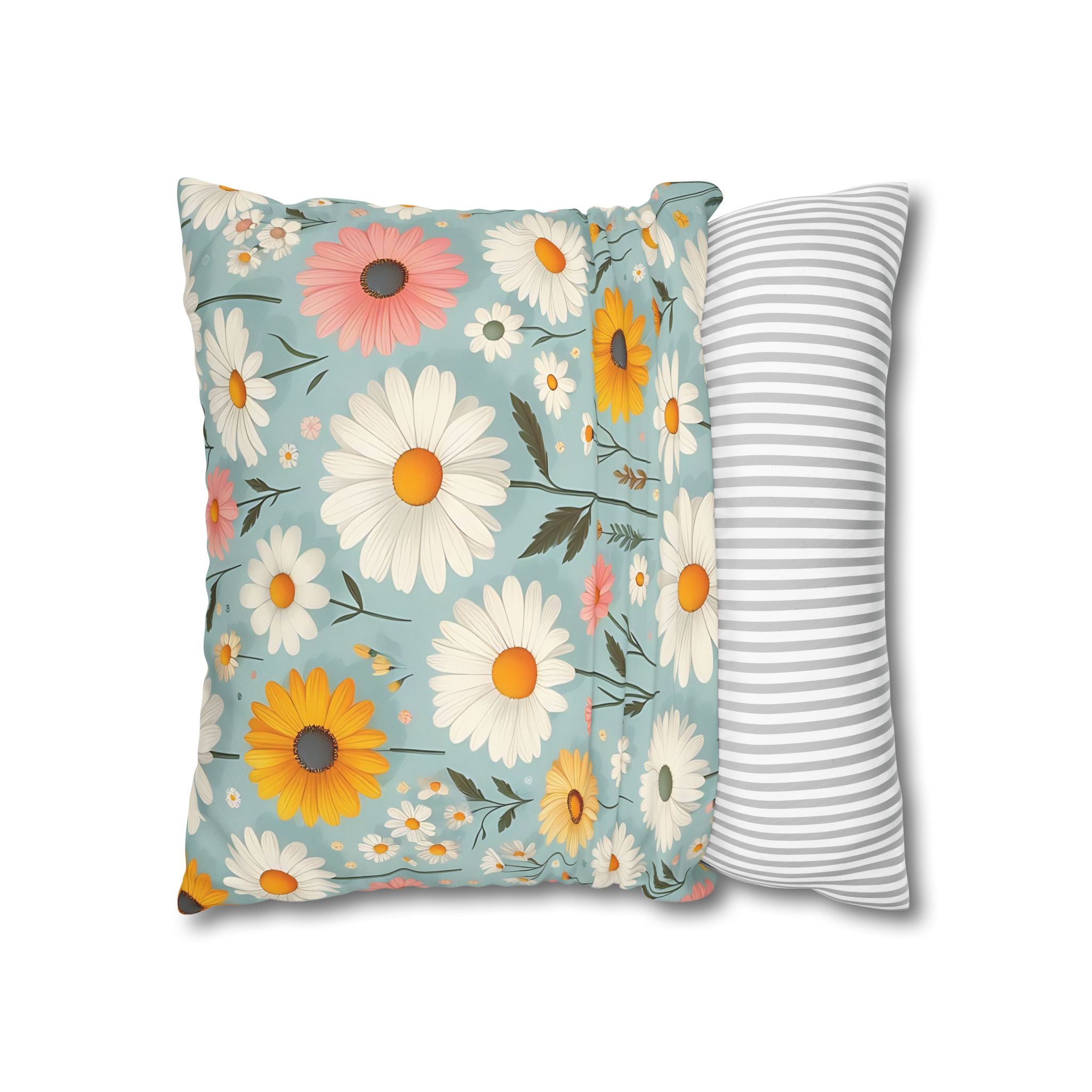 Floral Daisy Pillowcase - Blue & White