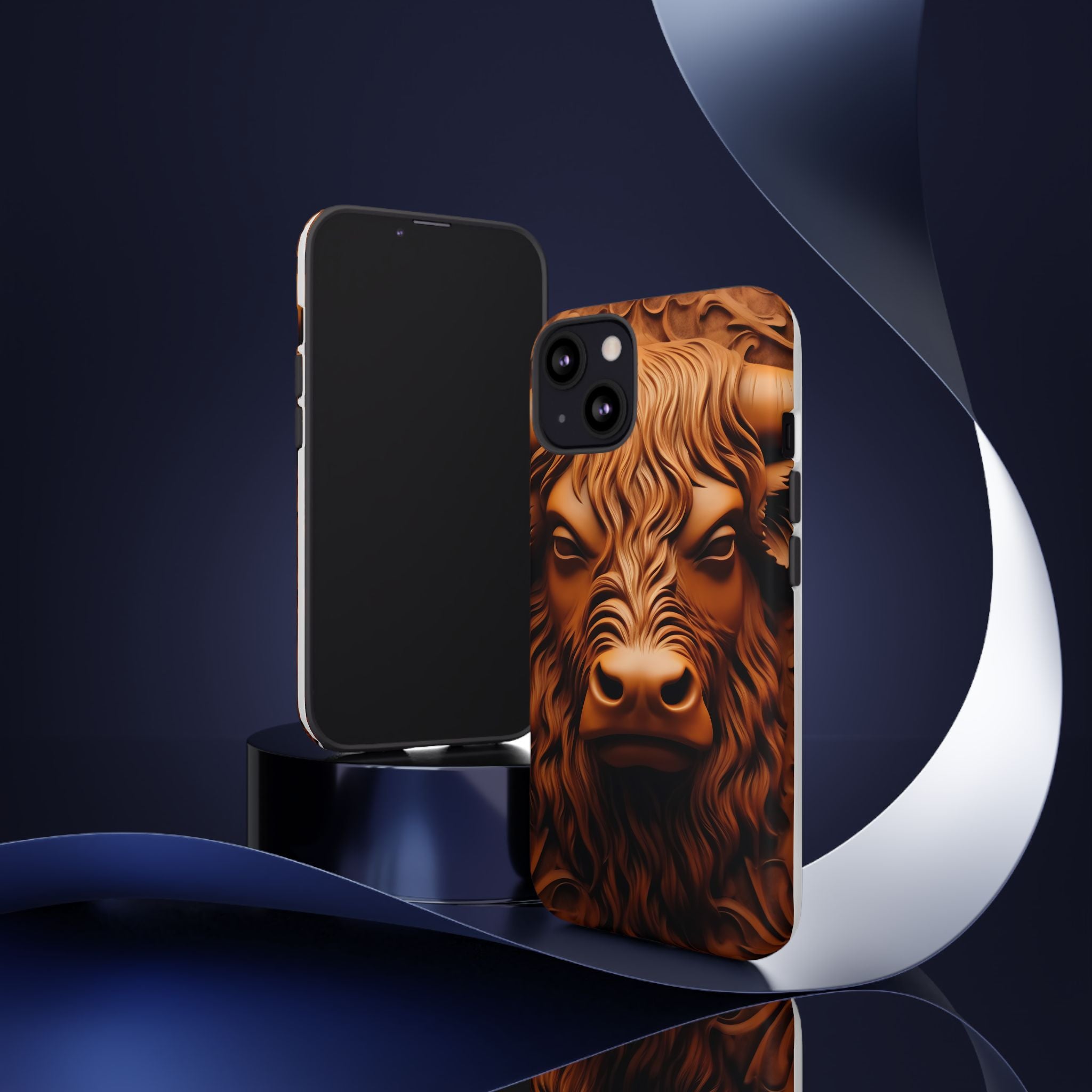 Bull Head Wood Carving iPhone Case - Rugged Texture