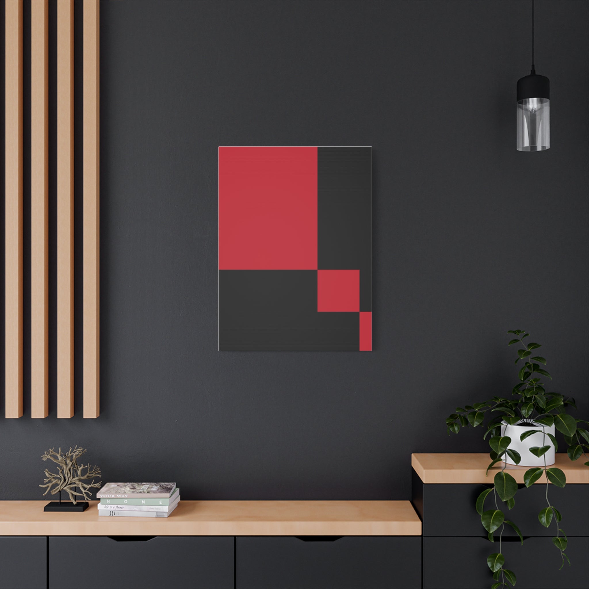 Abstract Red & Black Geometric Canvas Art