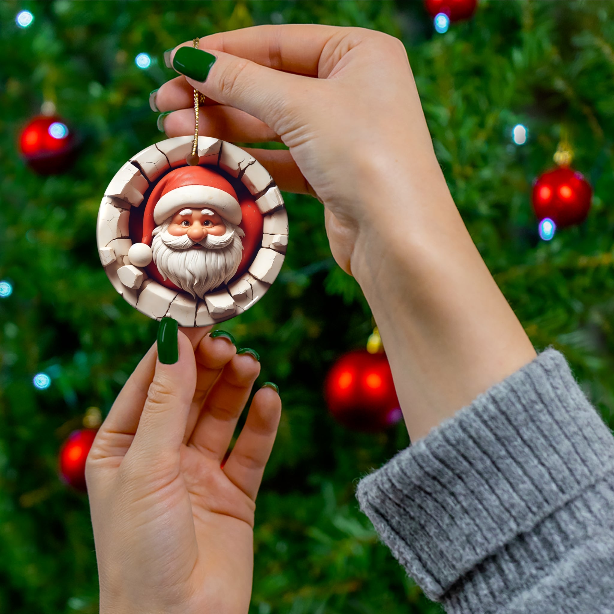 Santa's Stone Surprise Ceramic Ornament