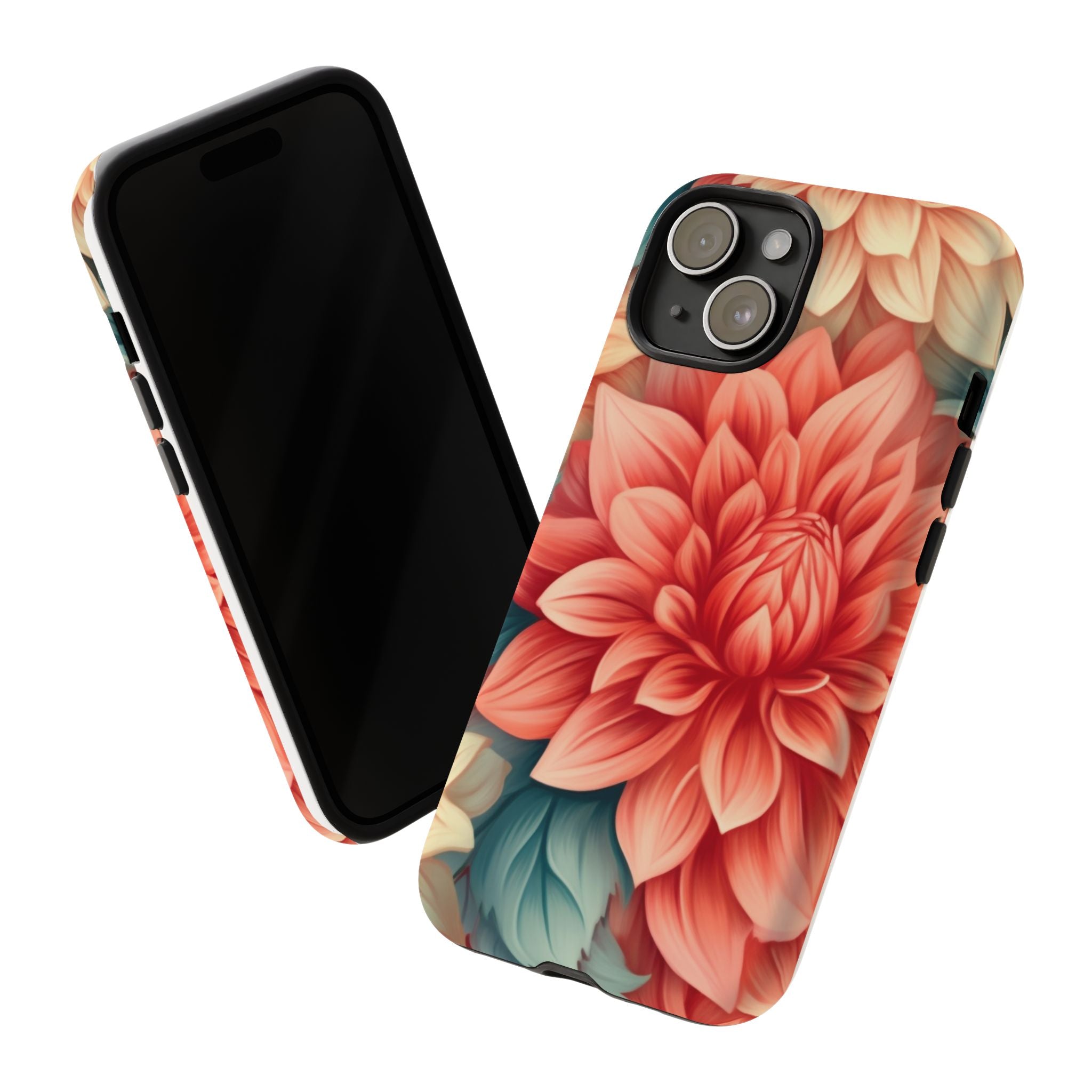 Coral Dahlia Hexagon iPhone Case - Rugged Texture