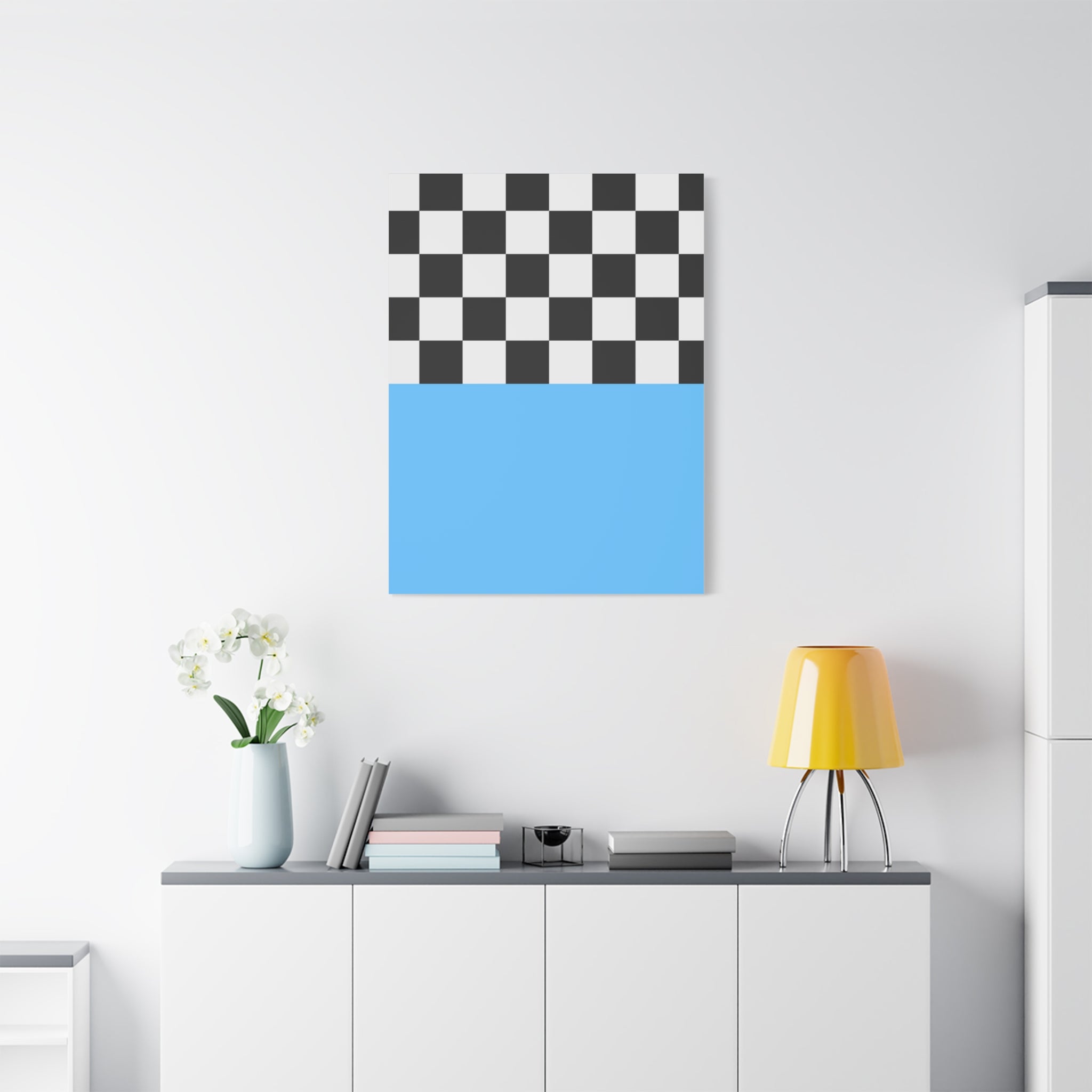 Checkered & Blue Abstract Matte Canvas Art