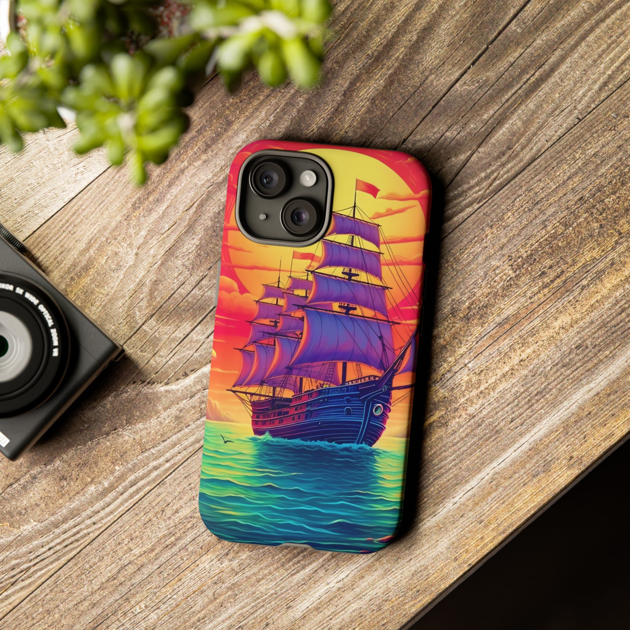 Sunset Galleon Hexagon Stone iPhone Case