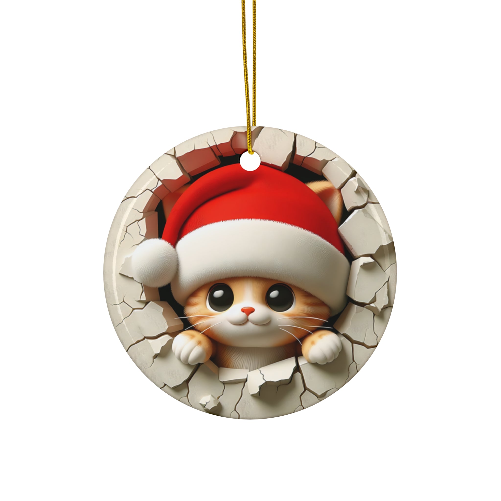 Christmas Kitten Ornament: 3D Ceramic Charm