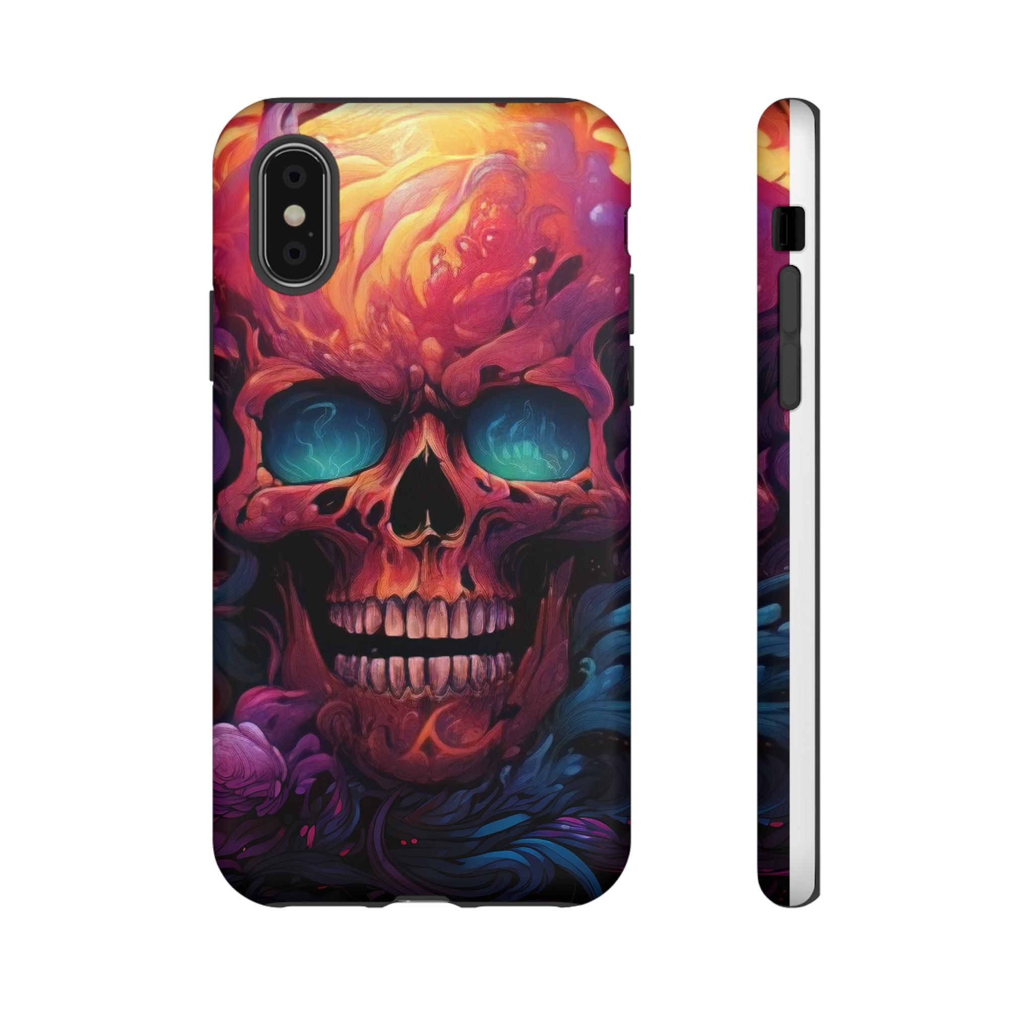 Fiery Skull Hexagon iPhone Case - Rugged Texture