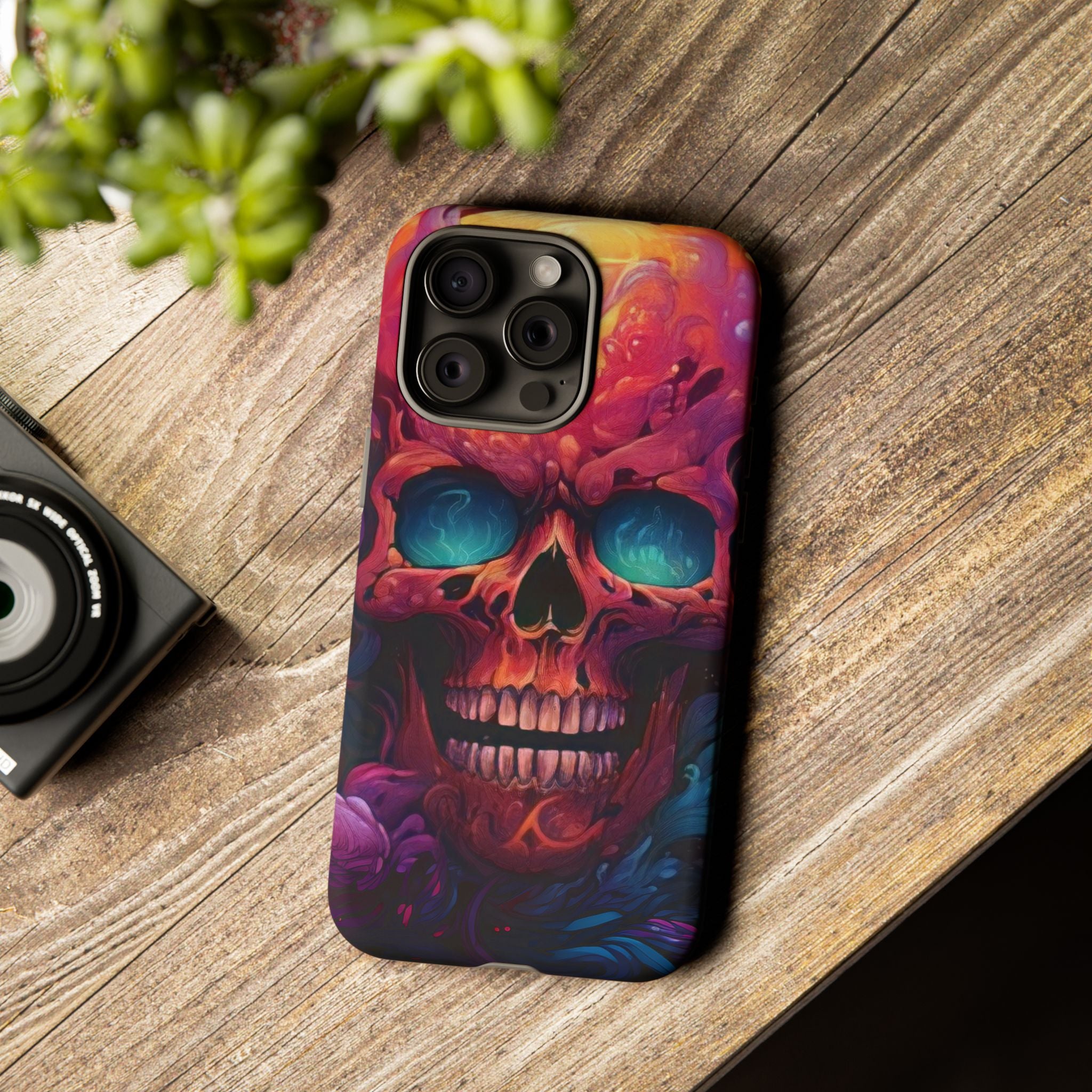 Fiery Skull Hexagon iPhone Case - Rugged Texture