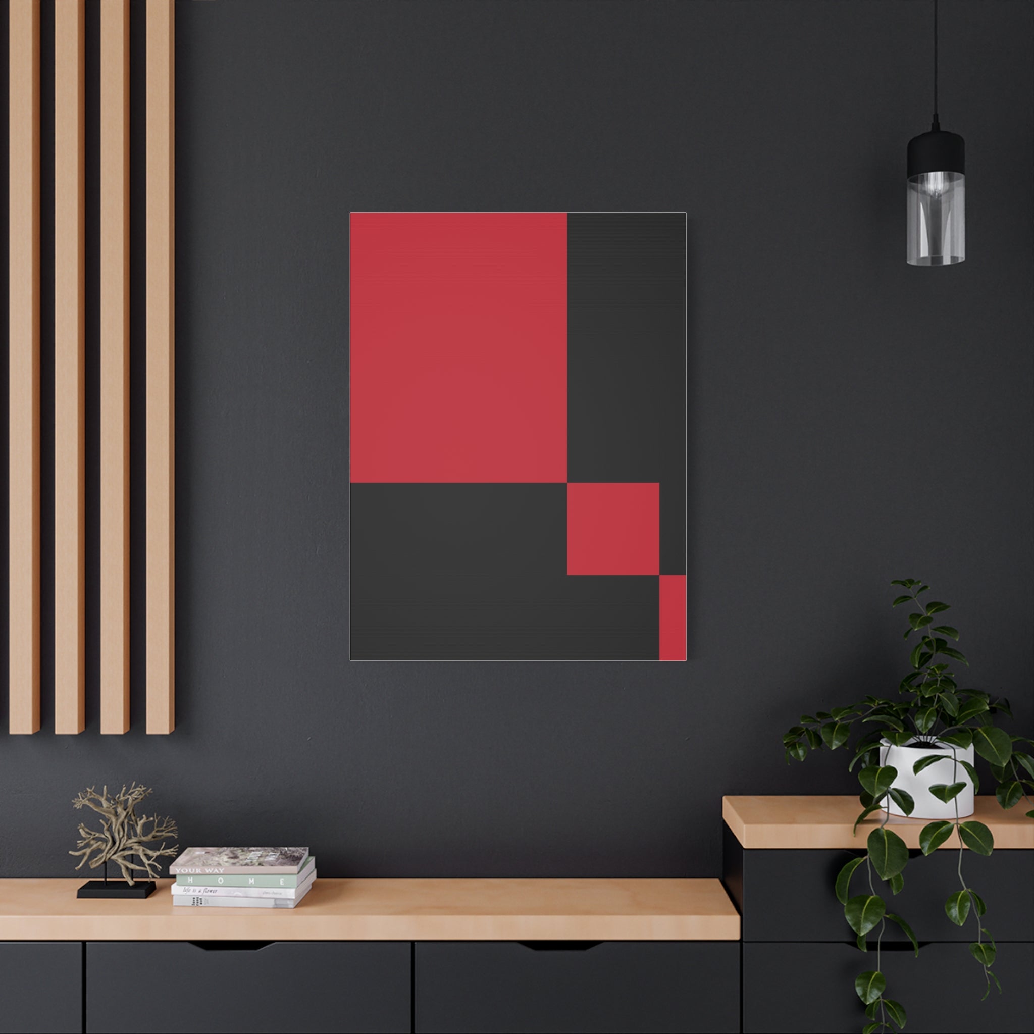 Abstract Red & Black Geometric Canvas Art