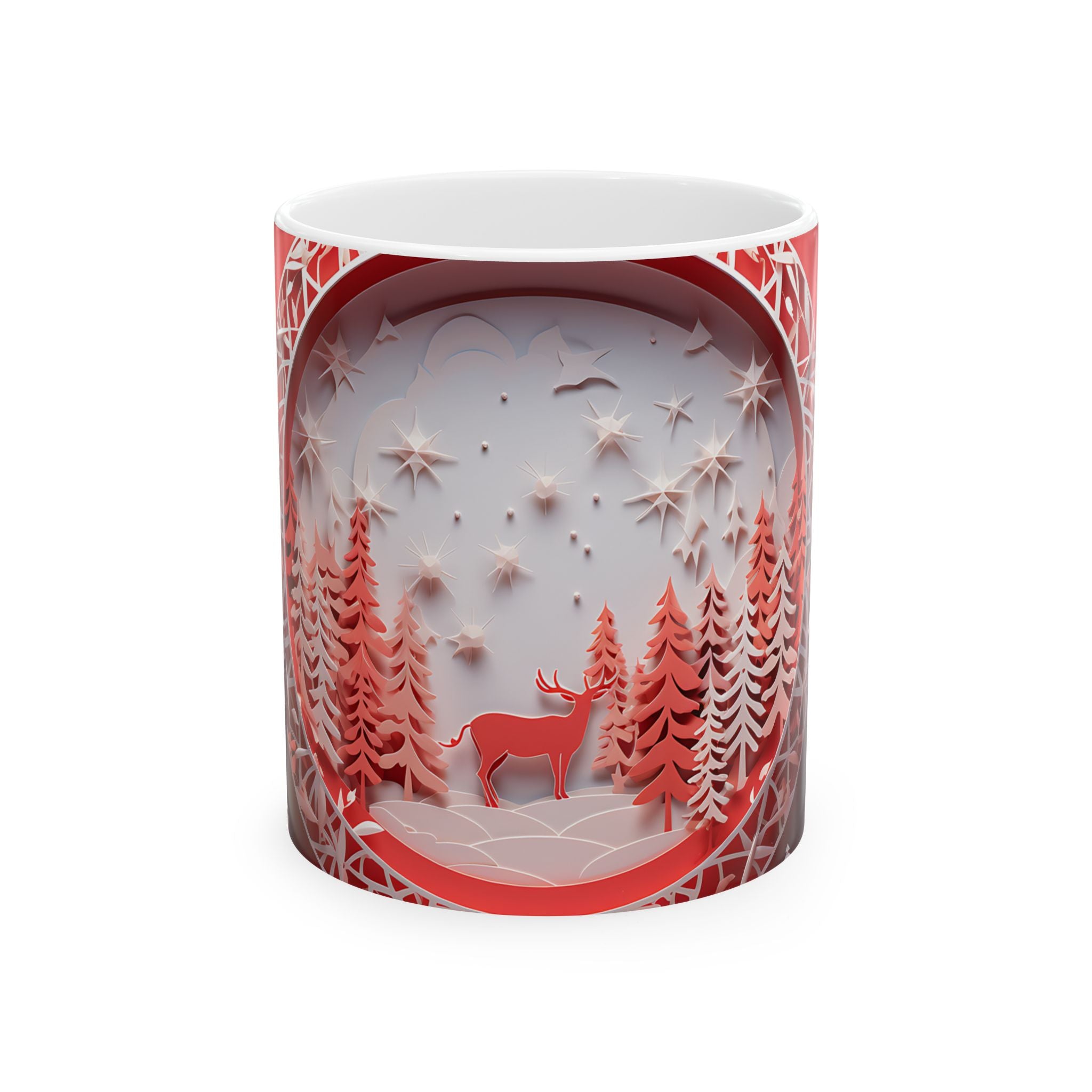 Winter Deer Kirigami Paper Art Mug