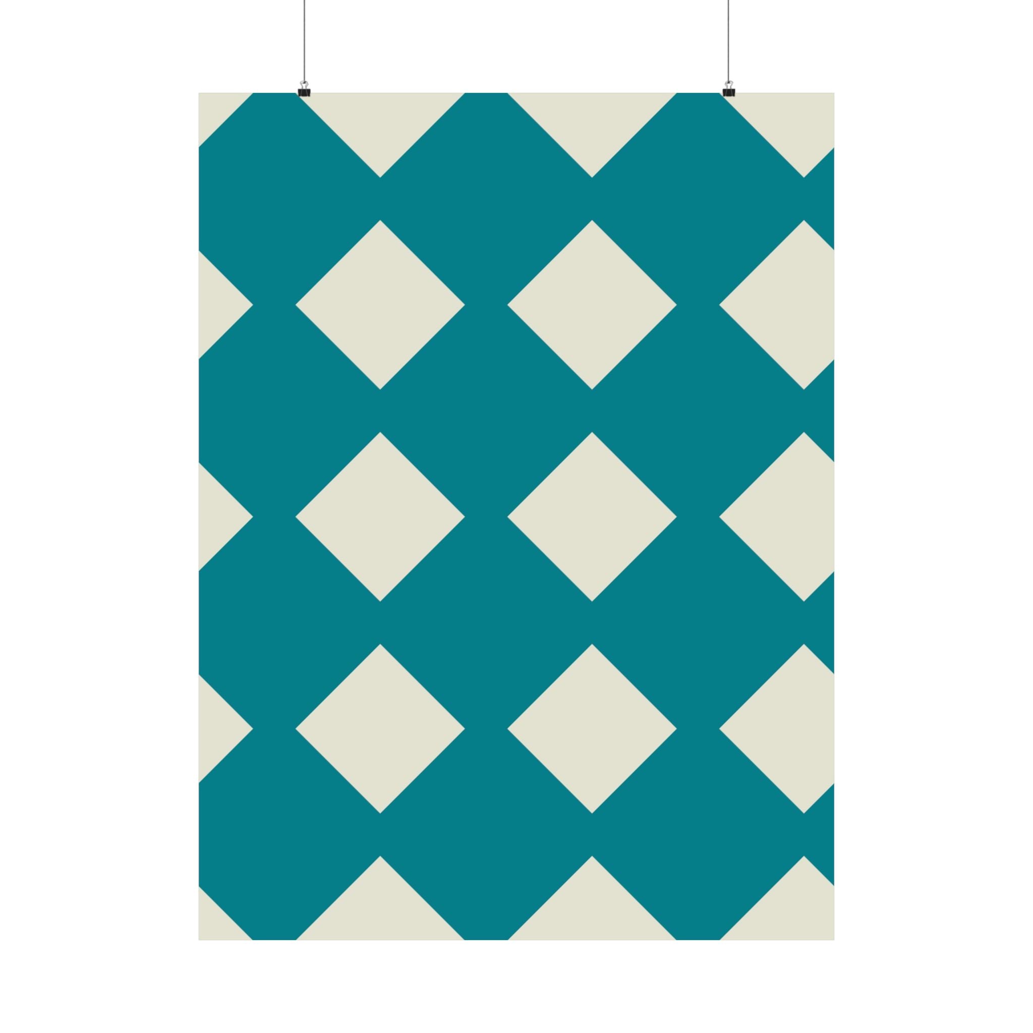 Teal & White Diamond Geometric Poster