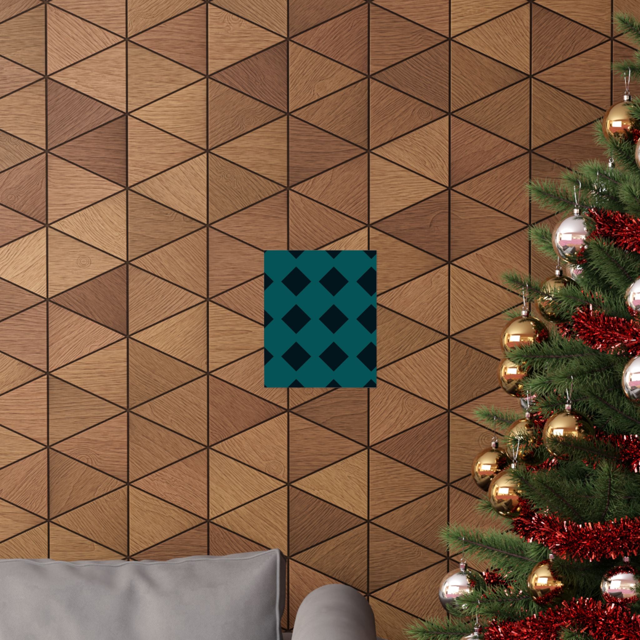 Teal Geometric Diamond Pattern Poster