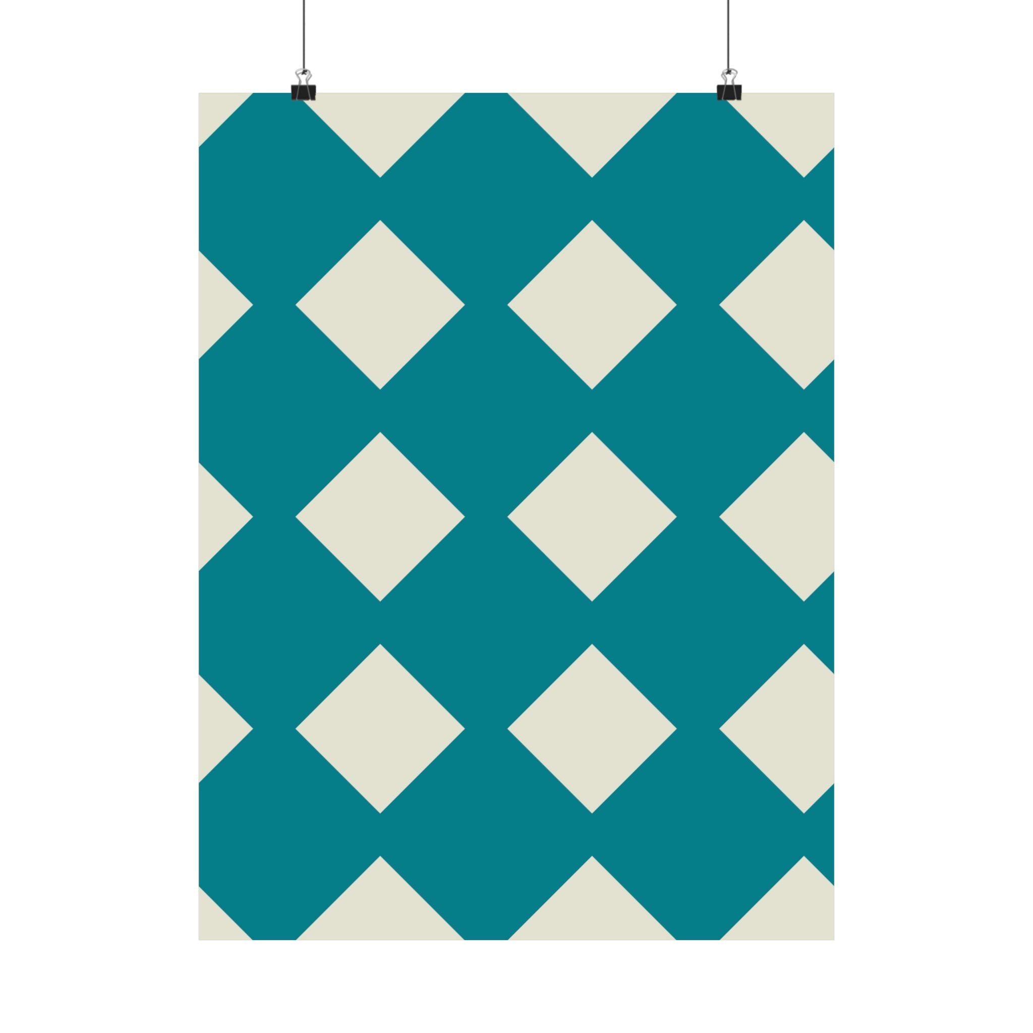 Teal & White Diamond Geometric Poster