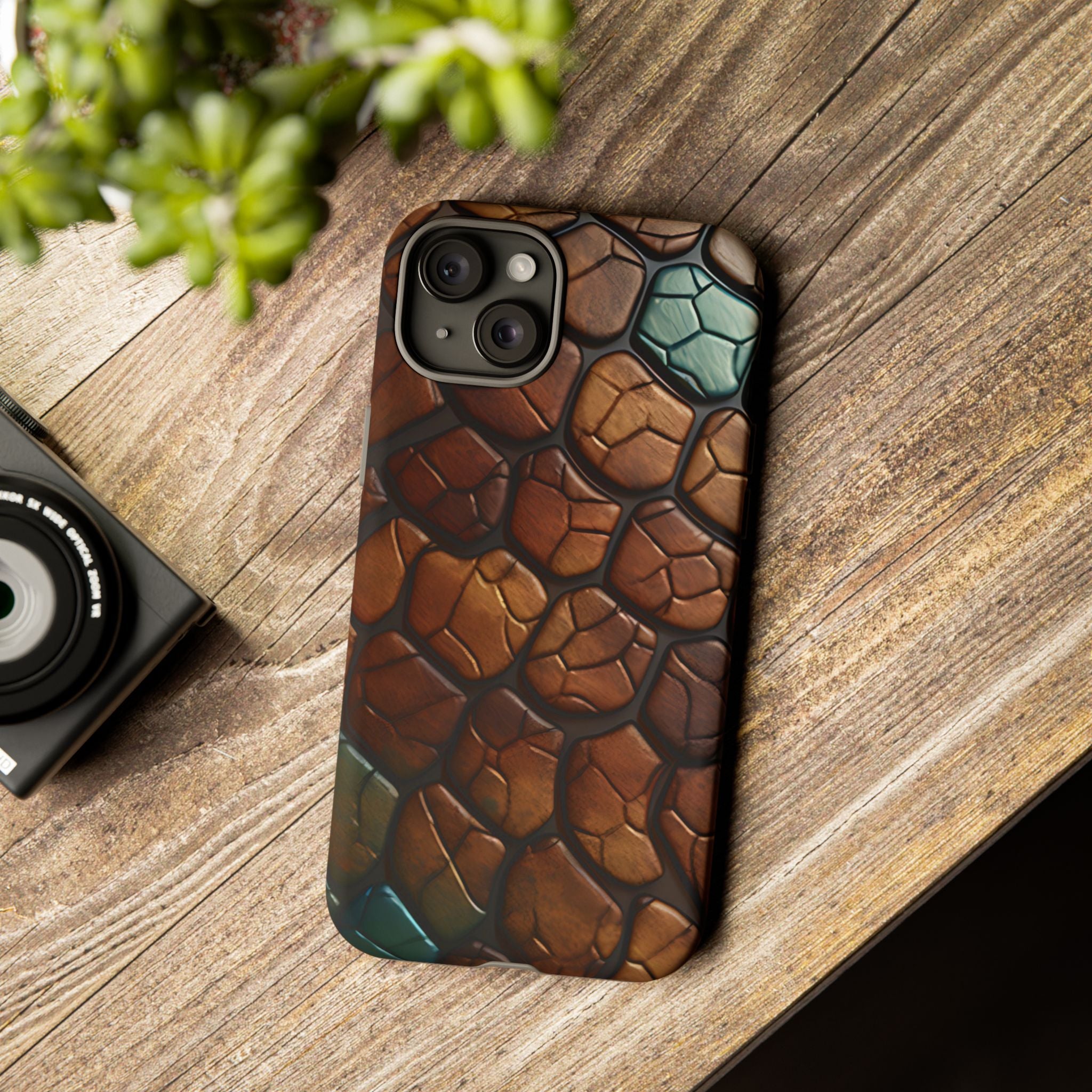 Mosaic Reptile iPhone Case - Teal & Brown