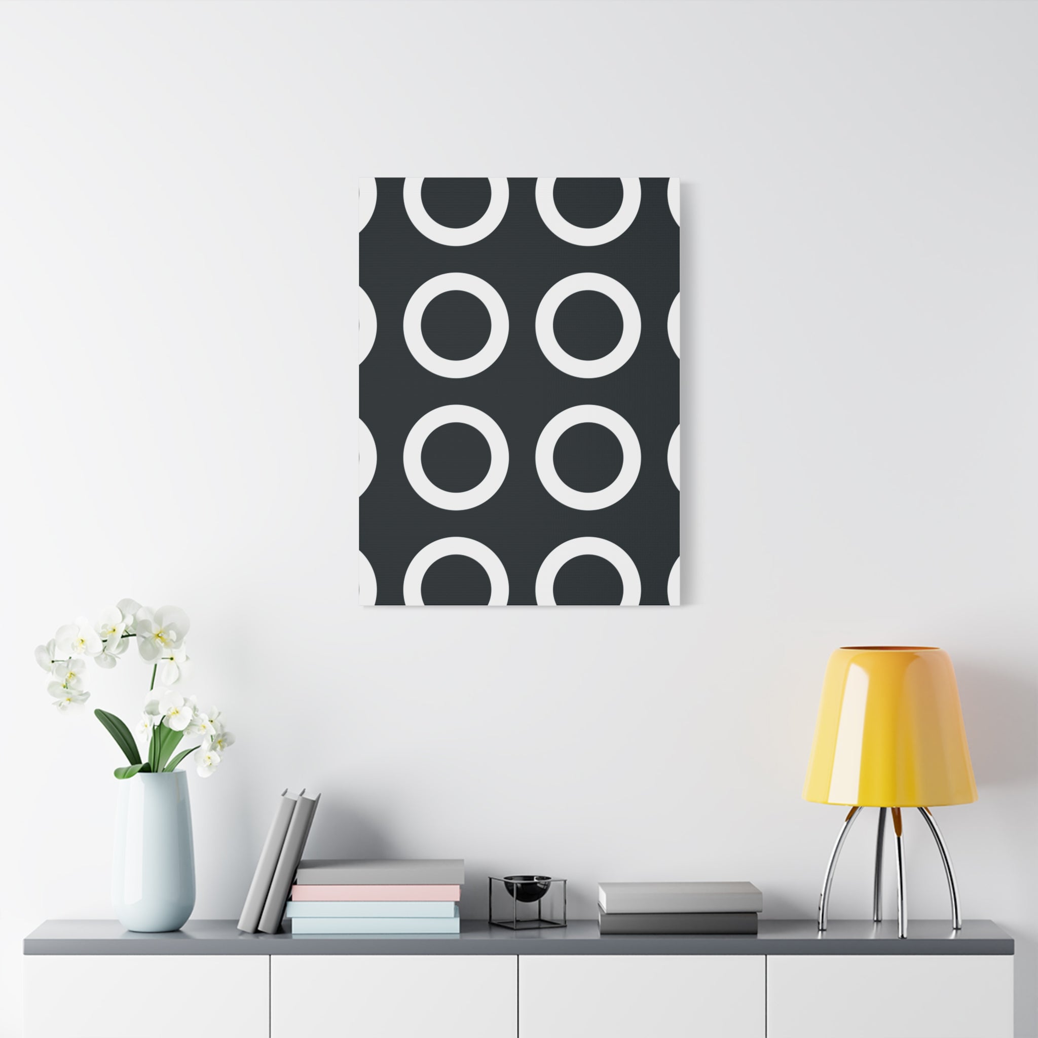 Teal & White Geometric Circle Canvas Art