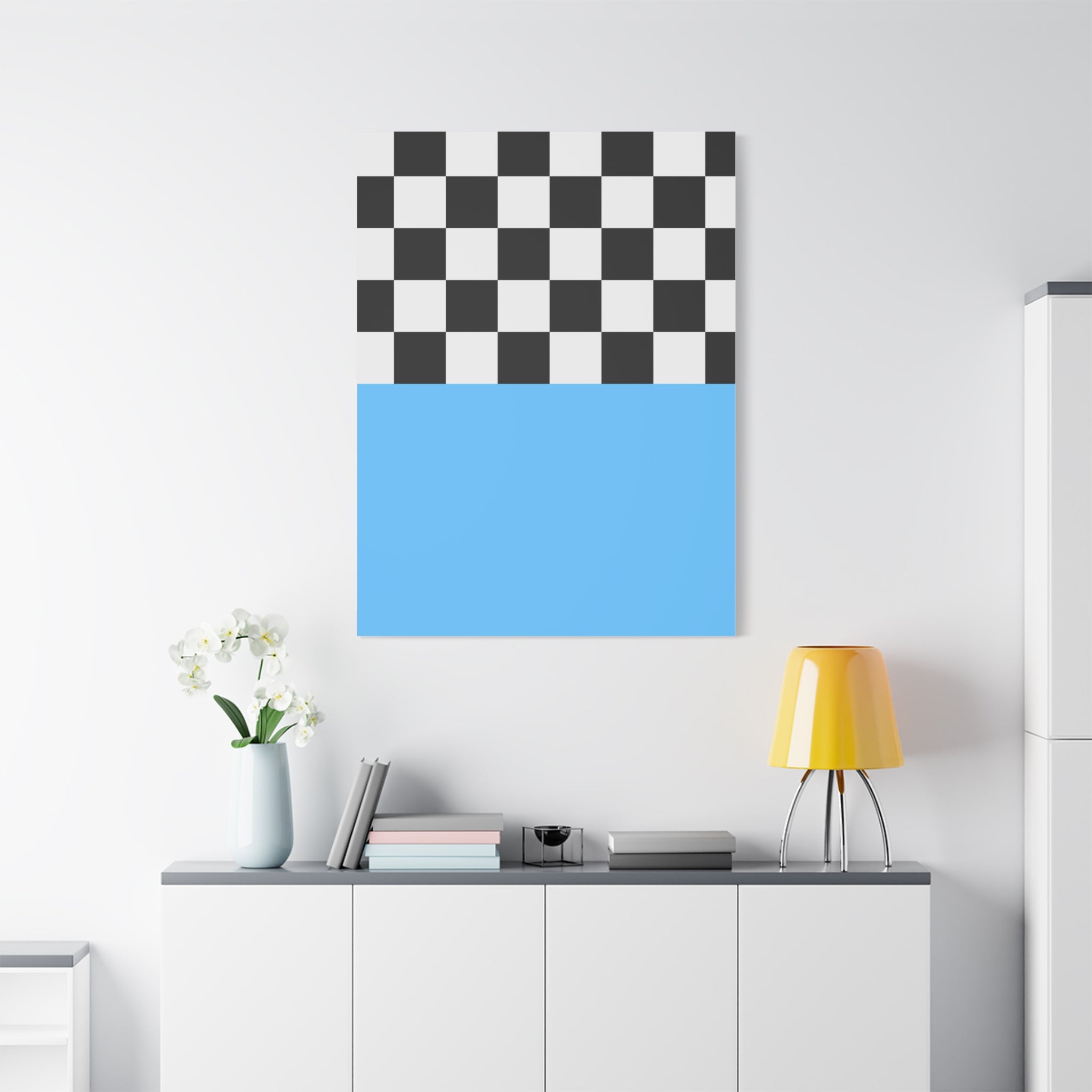 Checkered & Blue Abstract Matte Canvas Art