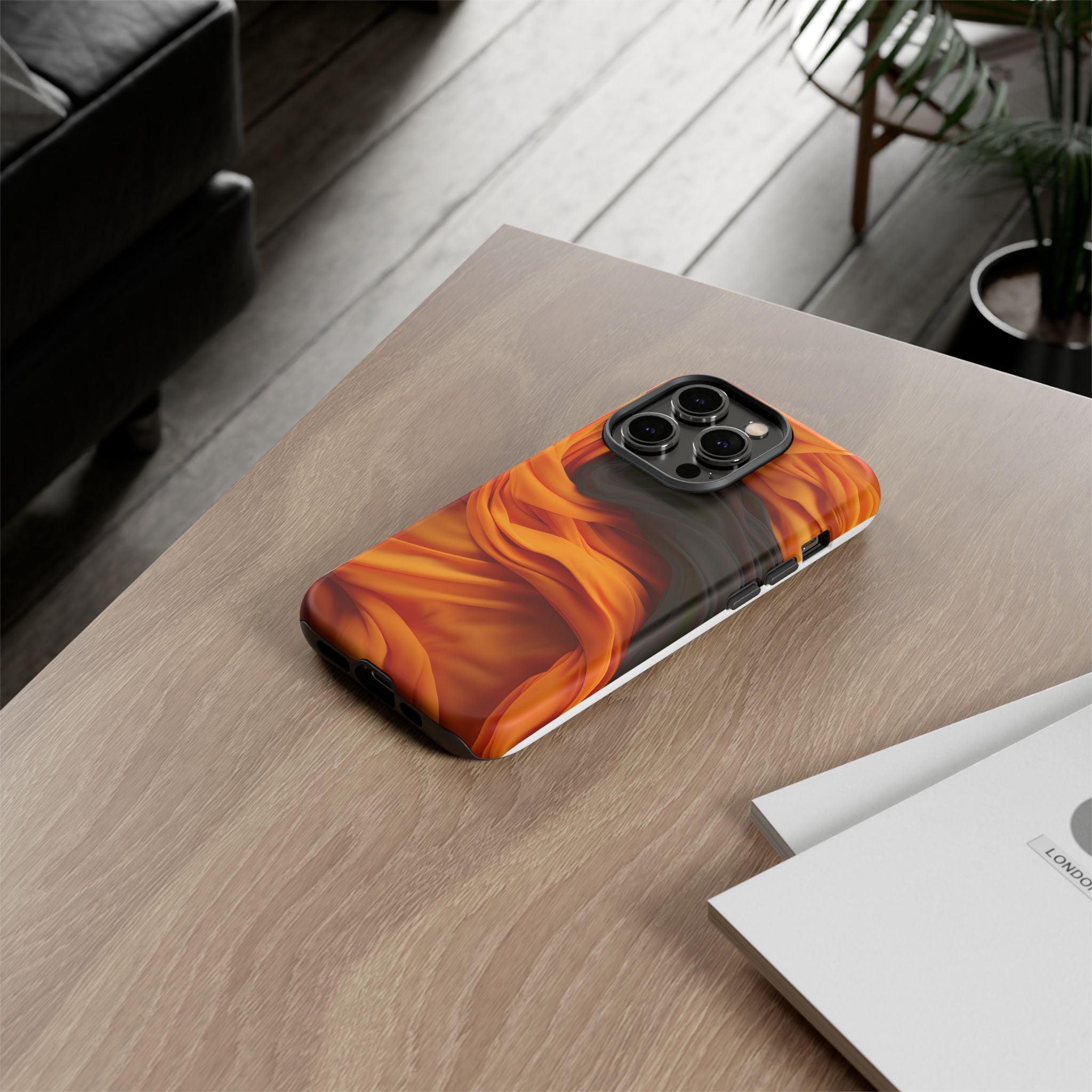 Abstract Orange & Gray Hexagon Stone iPhone Case