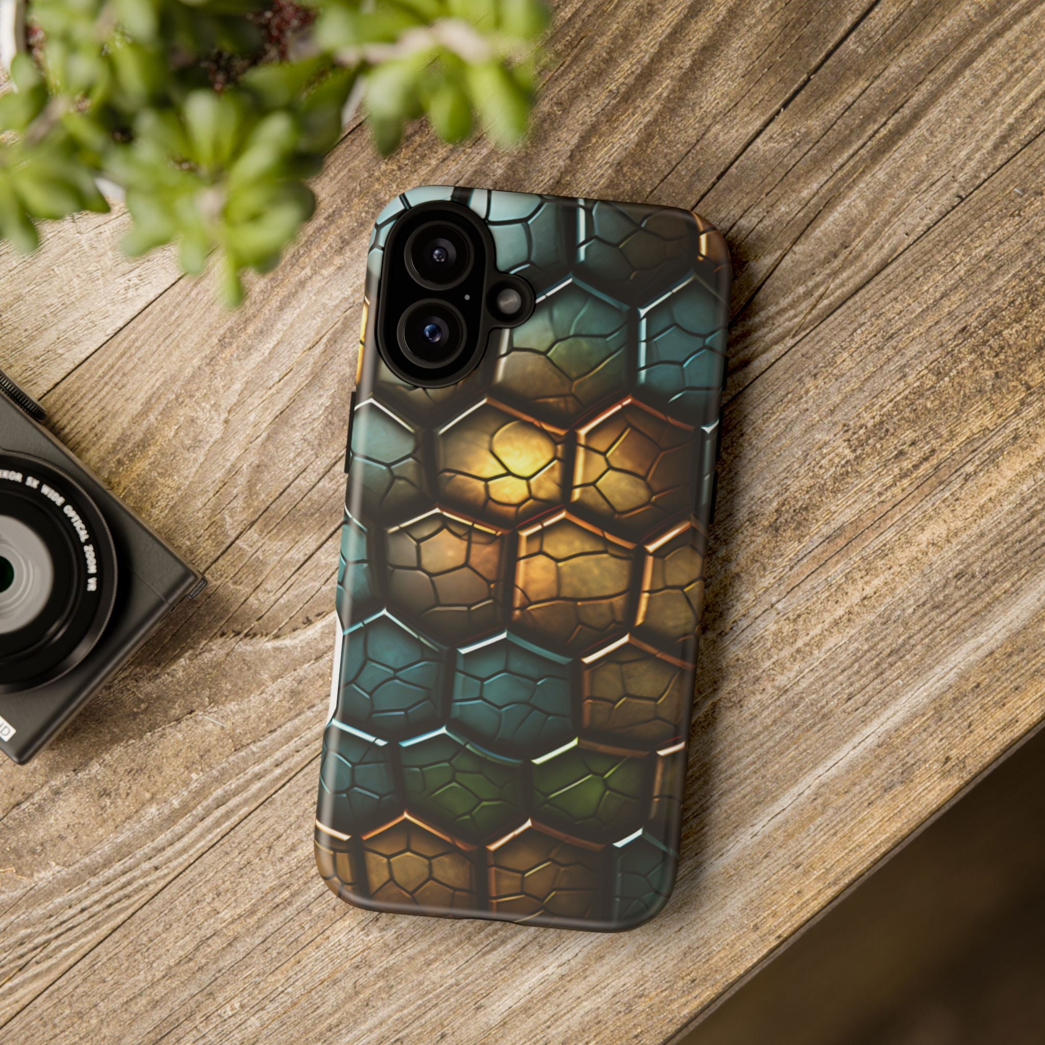 HexaScale iPhone Case: Teal & Bronze