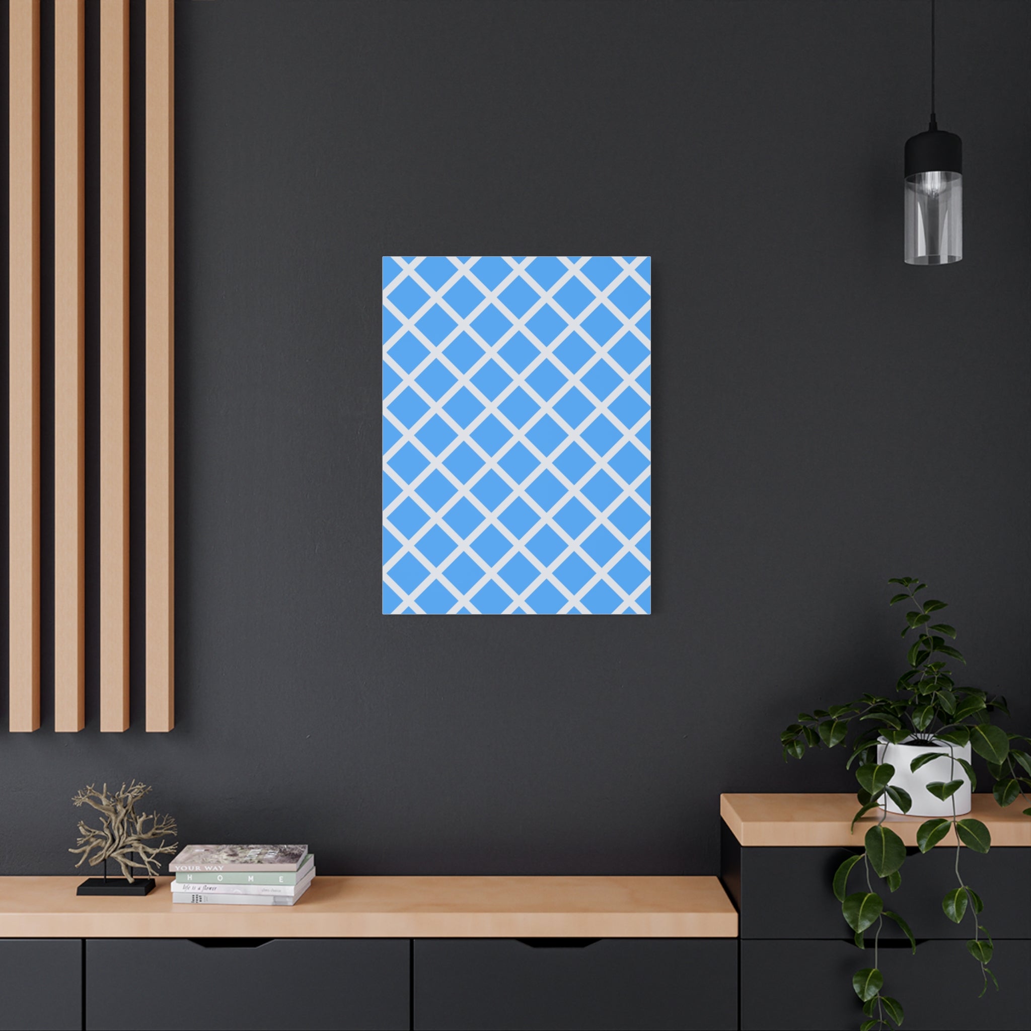 Sky Blue Diamond Grid Matte Canvas Art