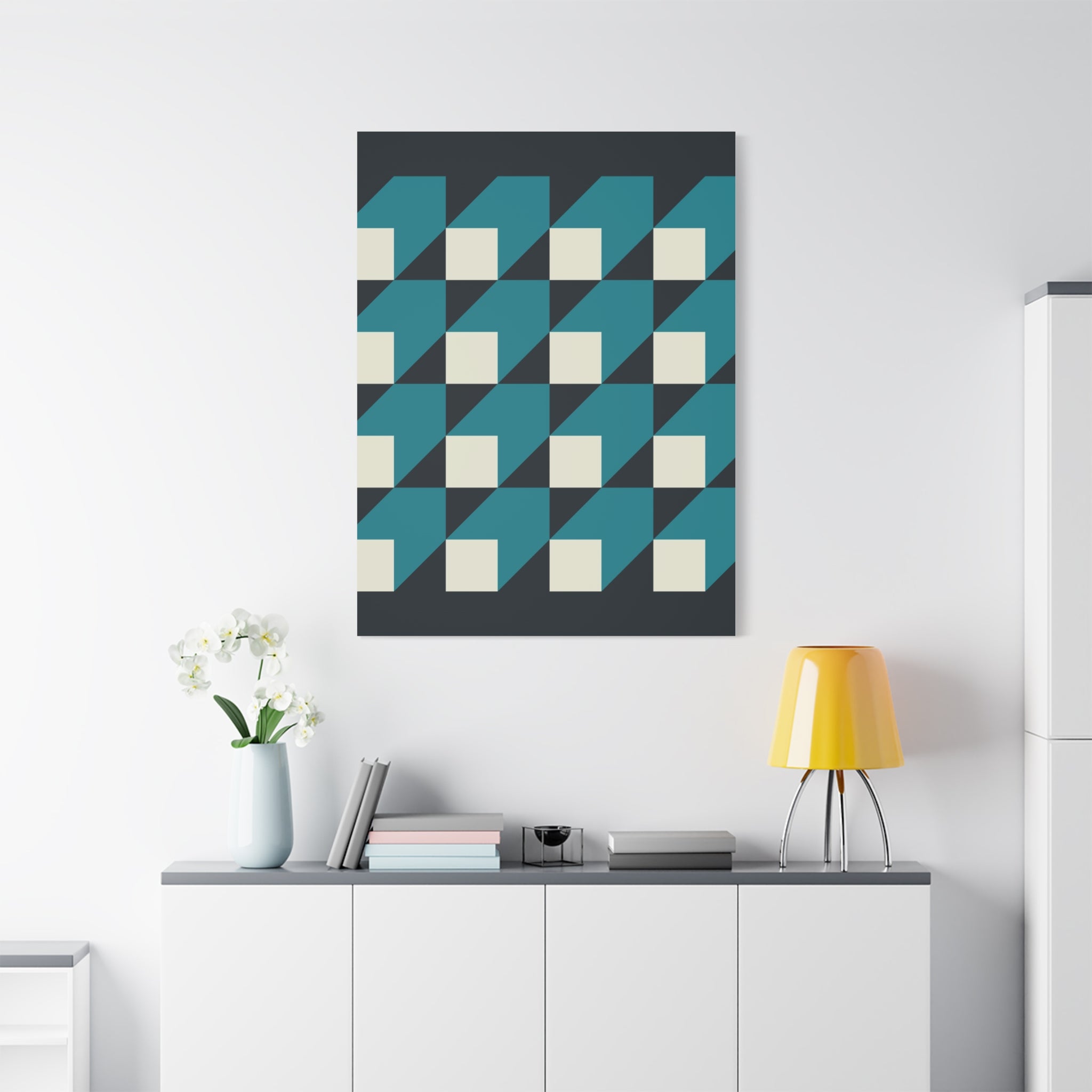 Geometric Teal Abstract Canvas Art