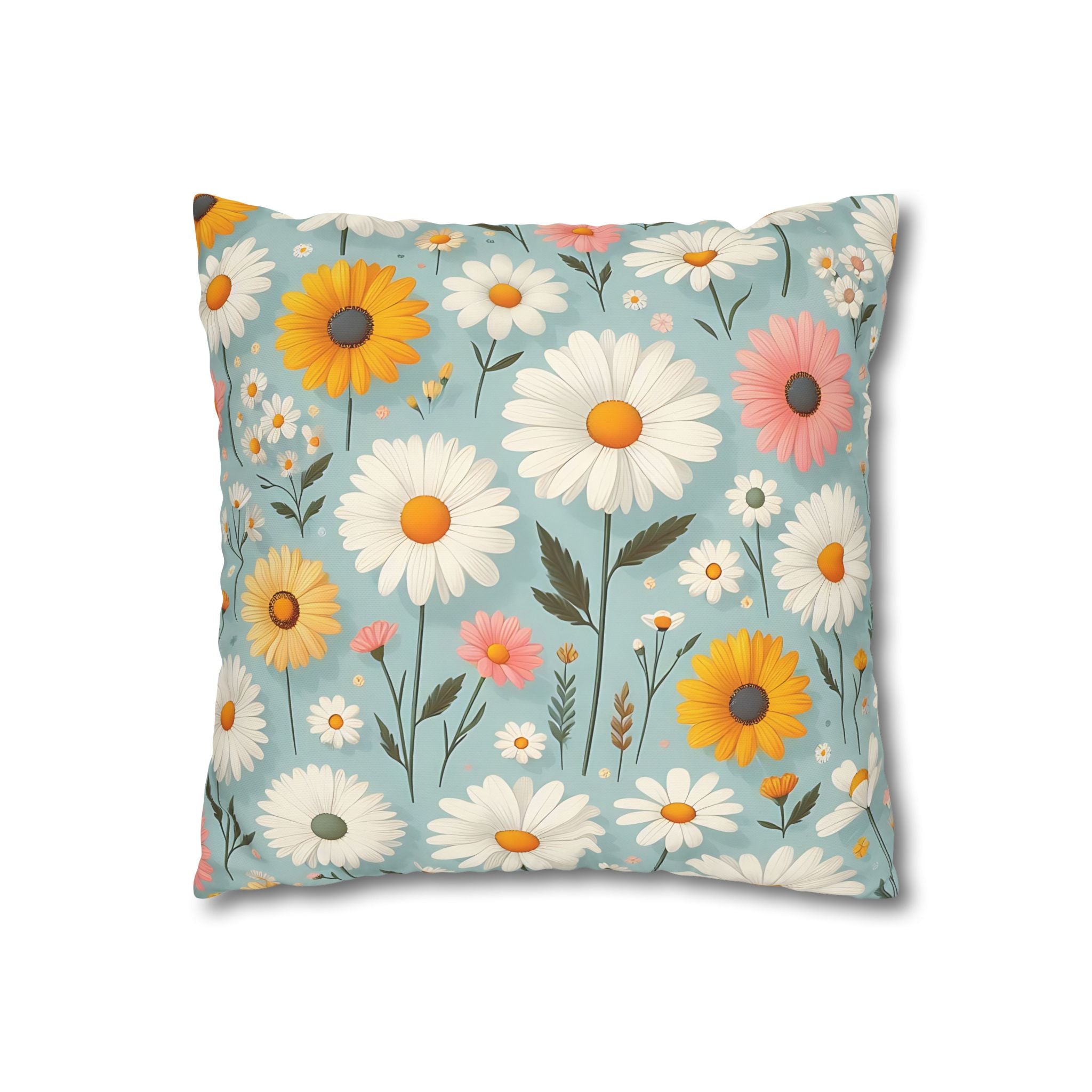 Floral Daisy Pillowcase - Blue & White