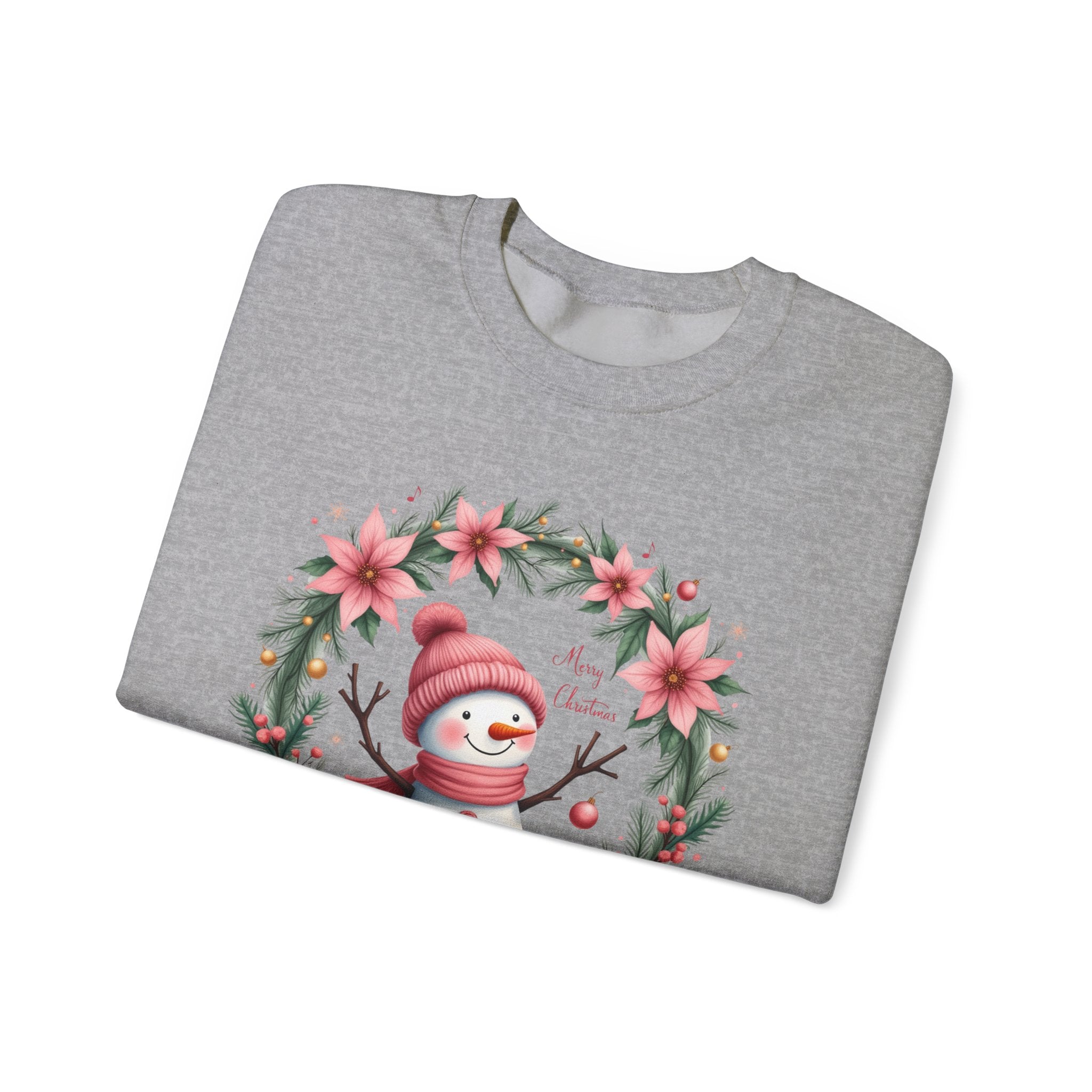 Pink Snowman Christmas Wreath Sweatshirt