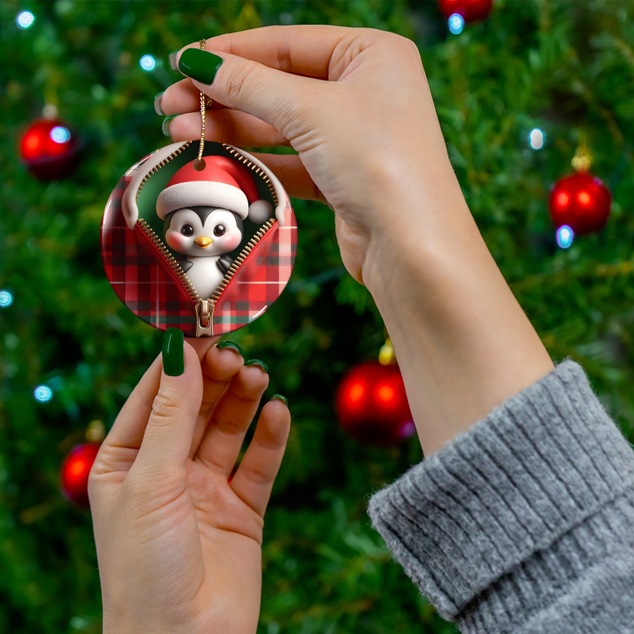 Christmas Penguin Ceramic Ornament