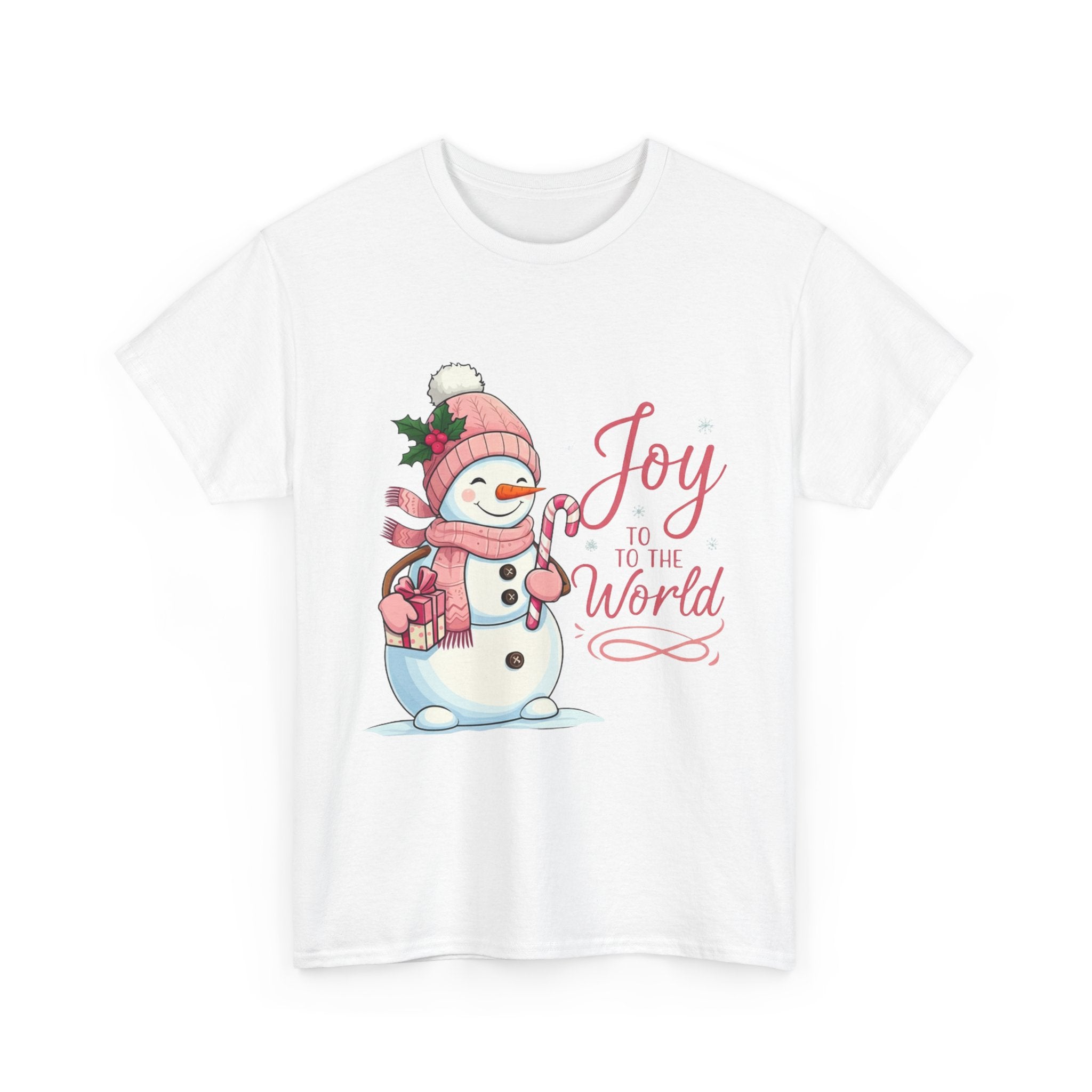 Pink Snowman Joy to the World Xmas Tee