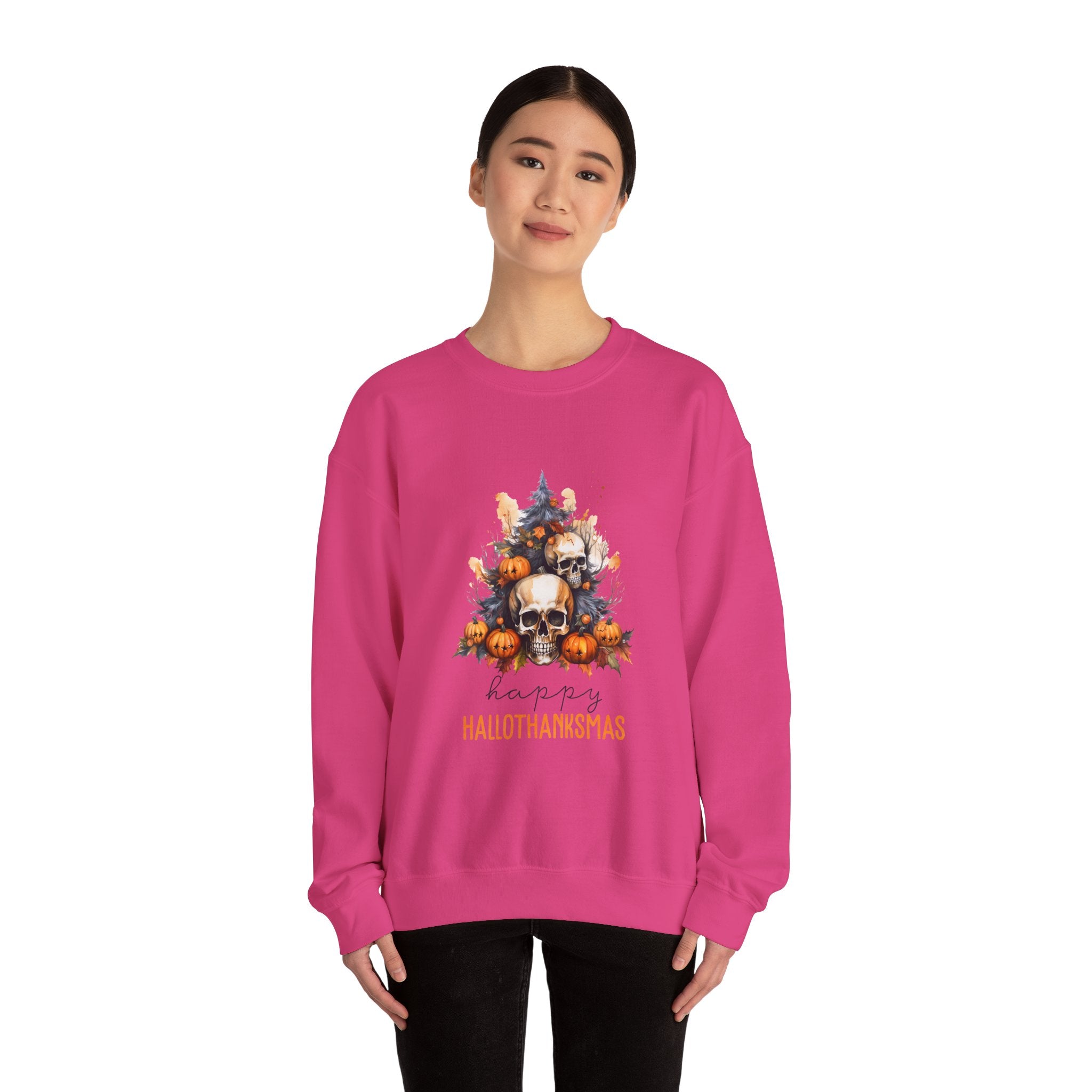 Hallothanksmas Sweatshirt: Skulls & Pumpkins