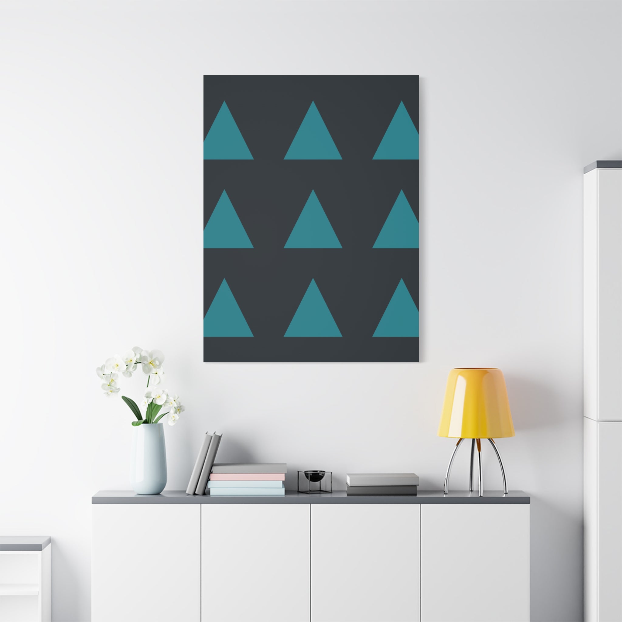 Teal Geometric Triangle Canvas Art