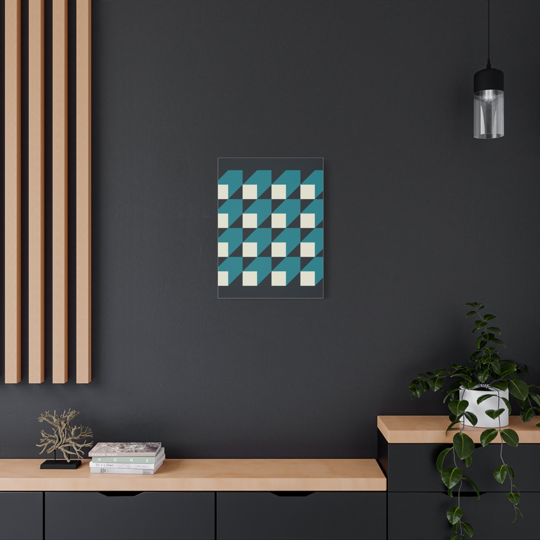 Geometric Teal Abstract Canvas Art