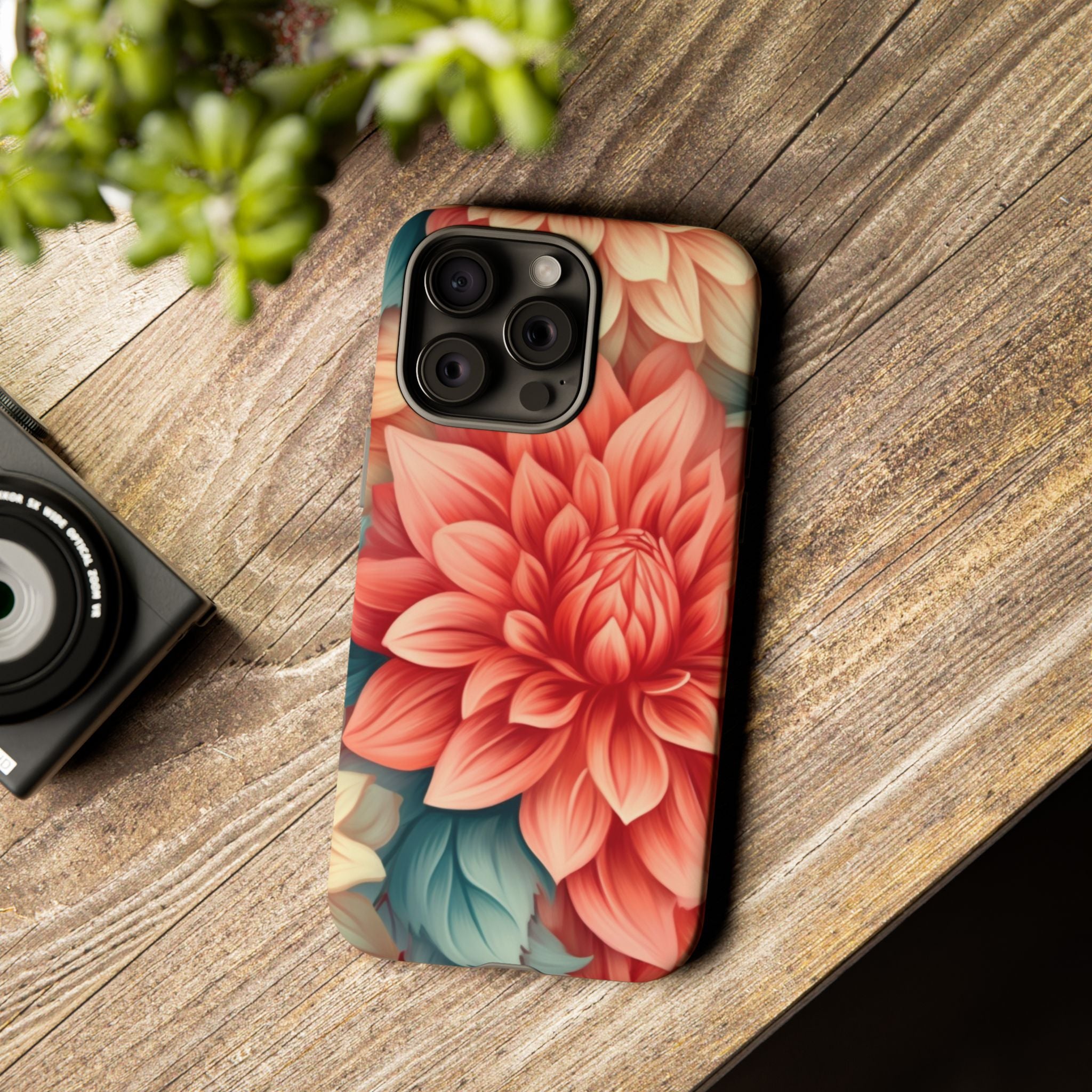 Coral Dahlia Hexagon iPhone Case - Rugged Texture