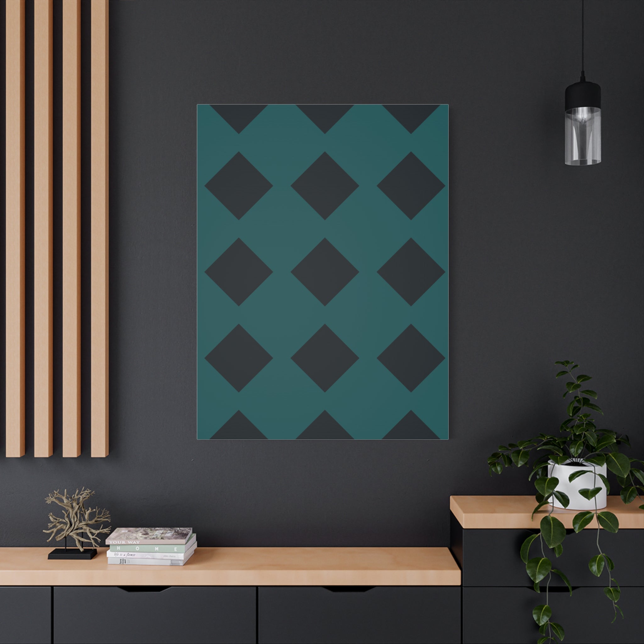 Teal Geometric Diamond Canvas Art