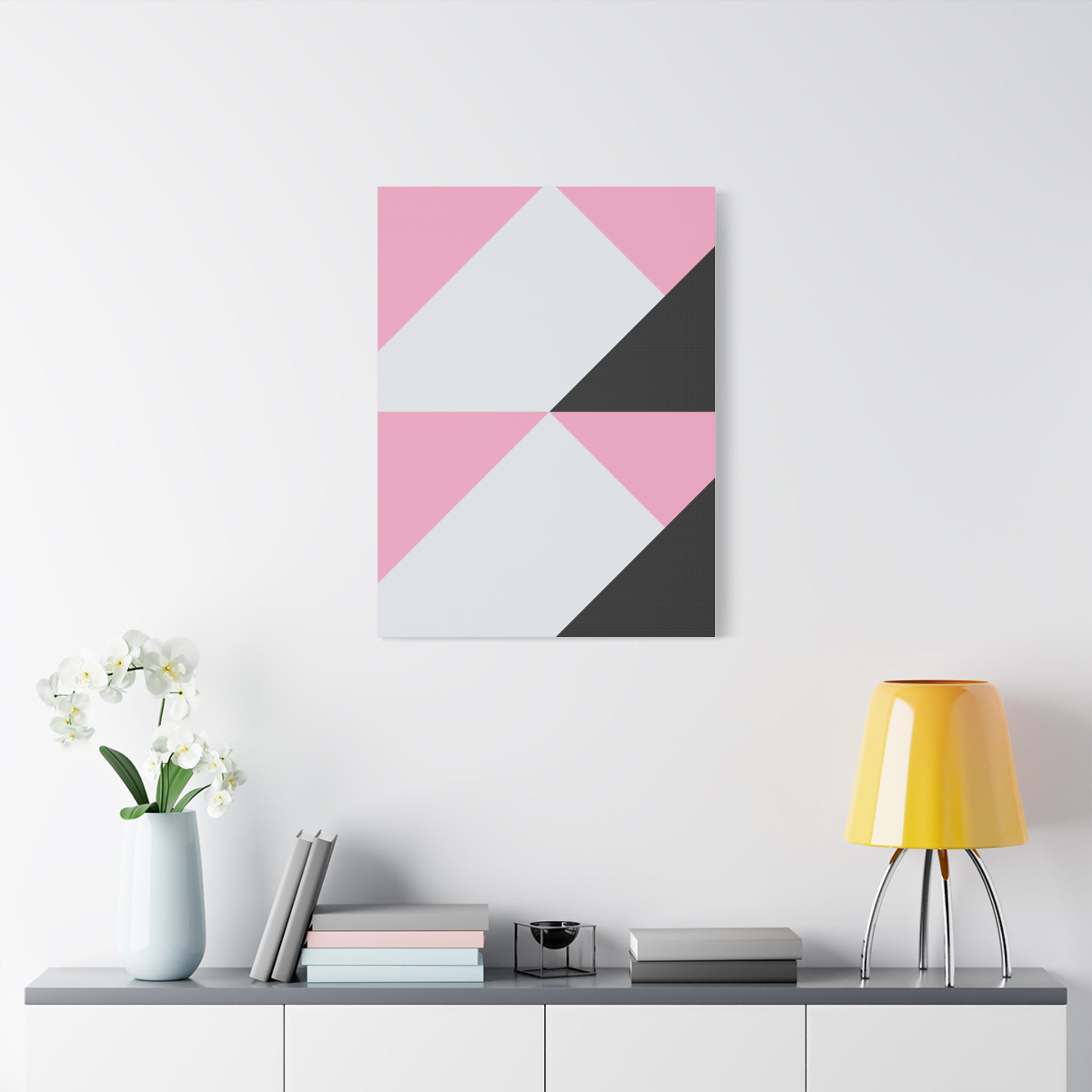 Geometric Pink & Gray Abstract Canvas Art