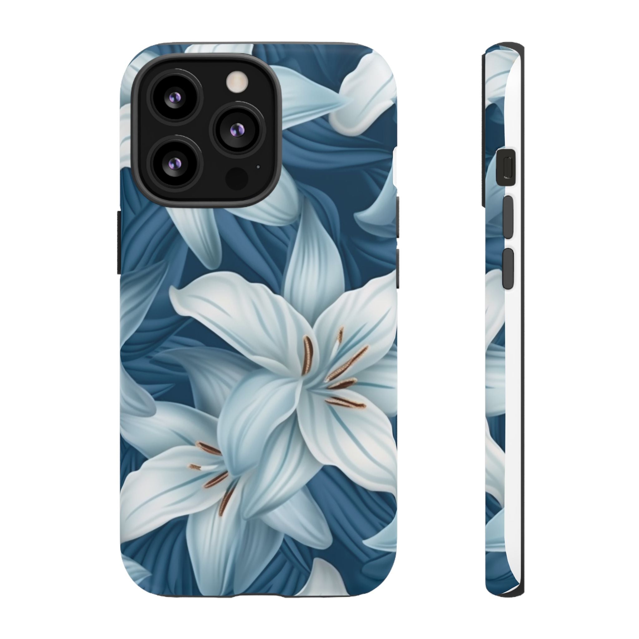 Pastel Blue Lily iPhone Case - Hexagon Stone