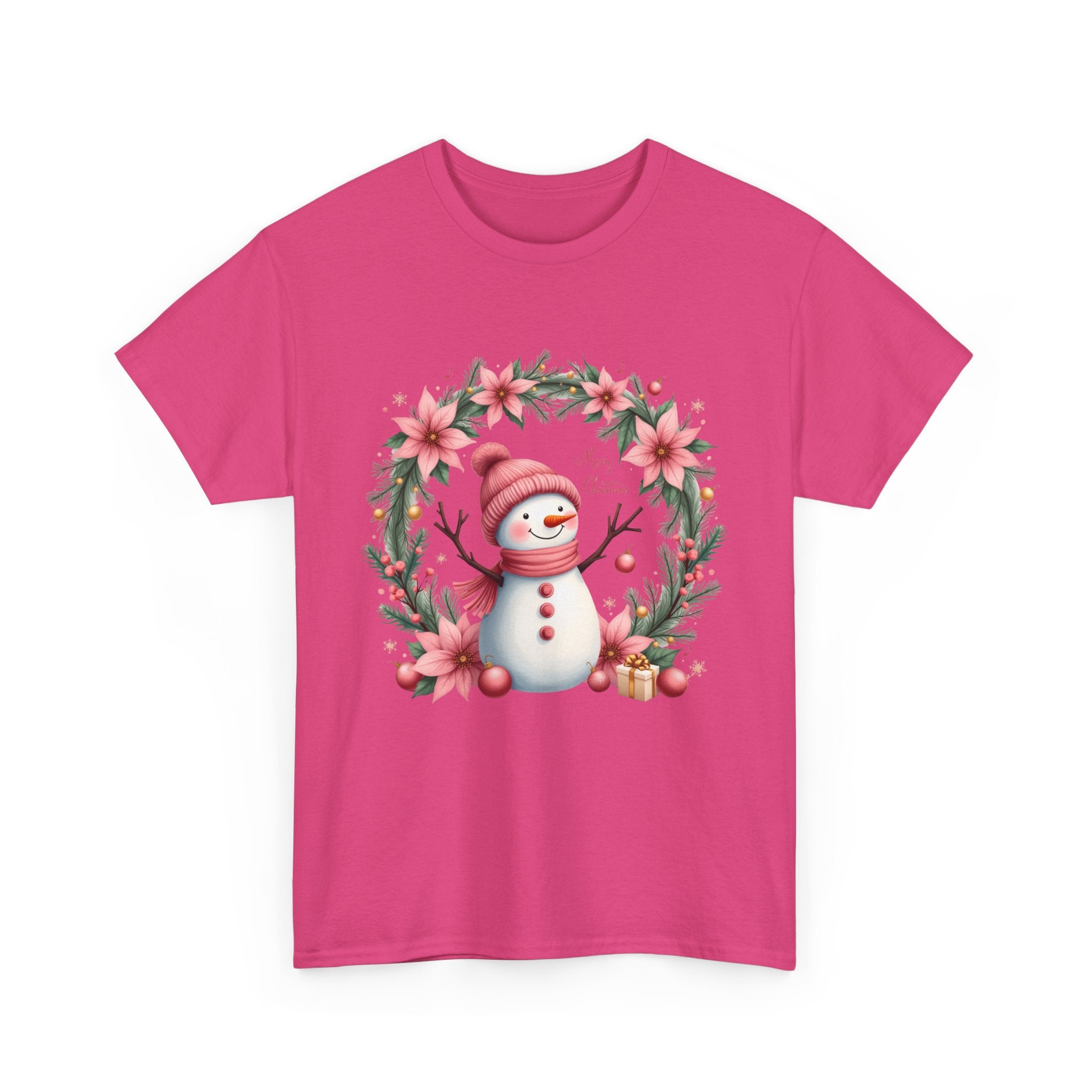 Pink Snowman Christmas Wreath T-Shirt