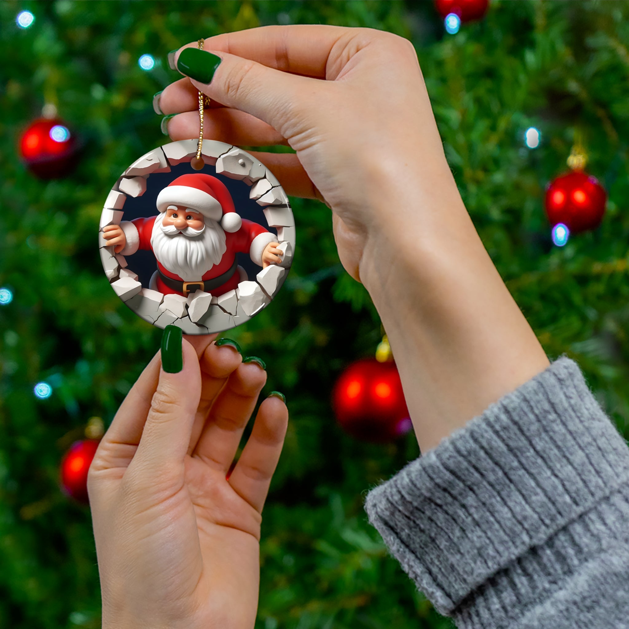 Santa's Surprise! Ceramic Ornament