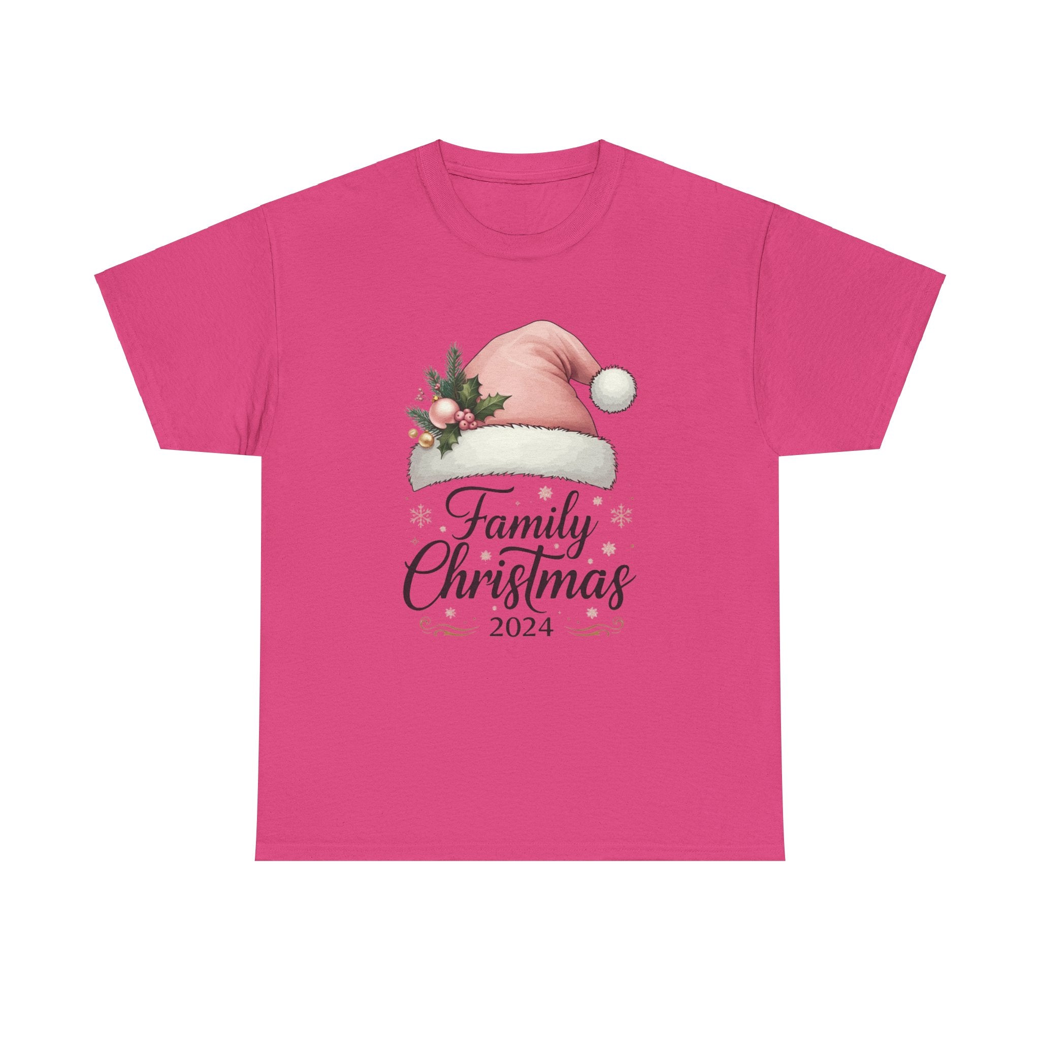 Pink Santa Hat Family Christmas 2024 Tee