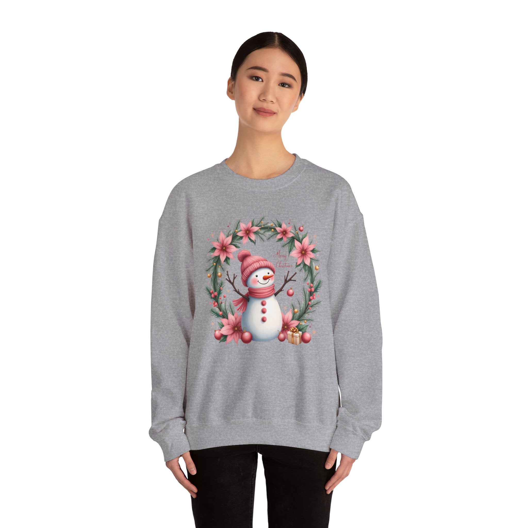 Pink Snowman Christmas Wreath Sweatshirt