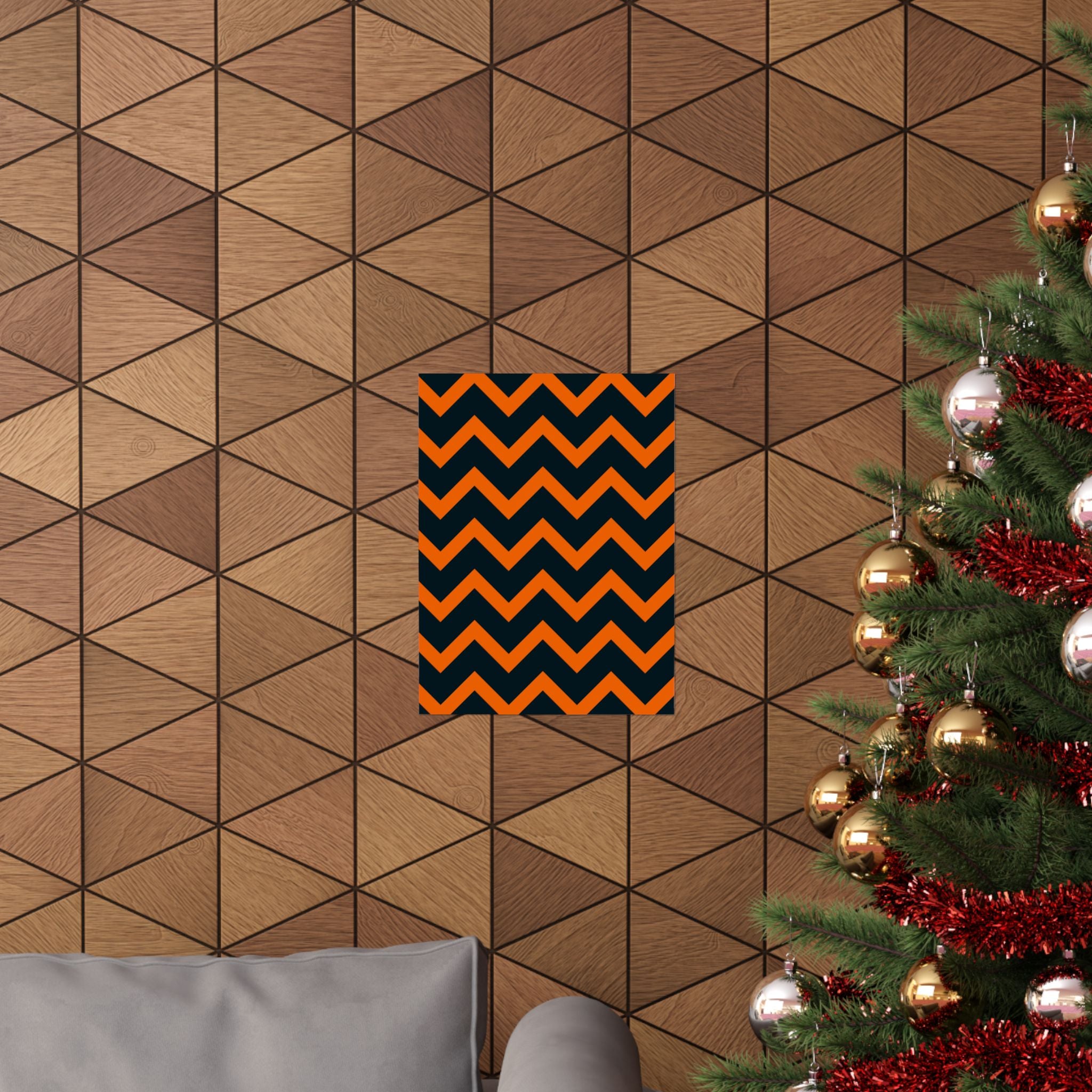 Orange & Blue Chevron Stripe Poster