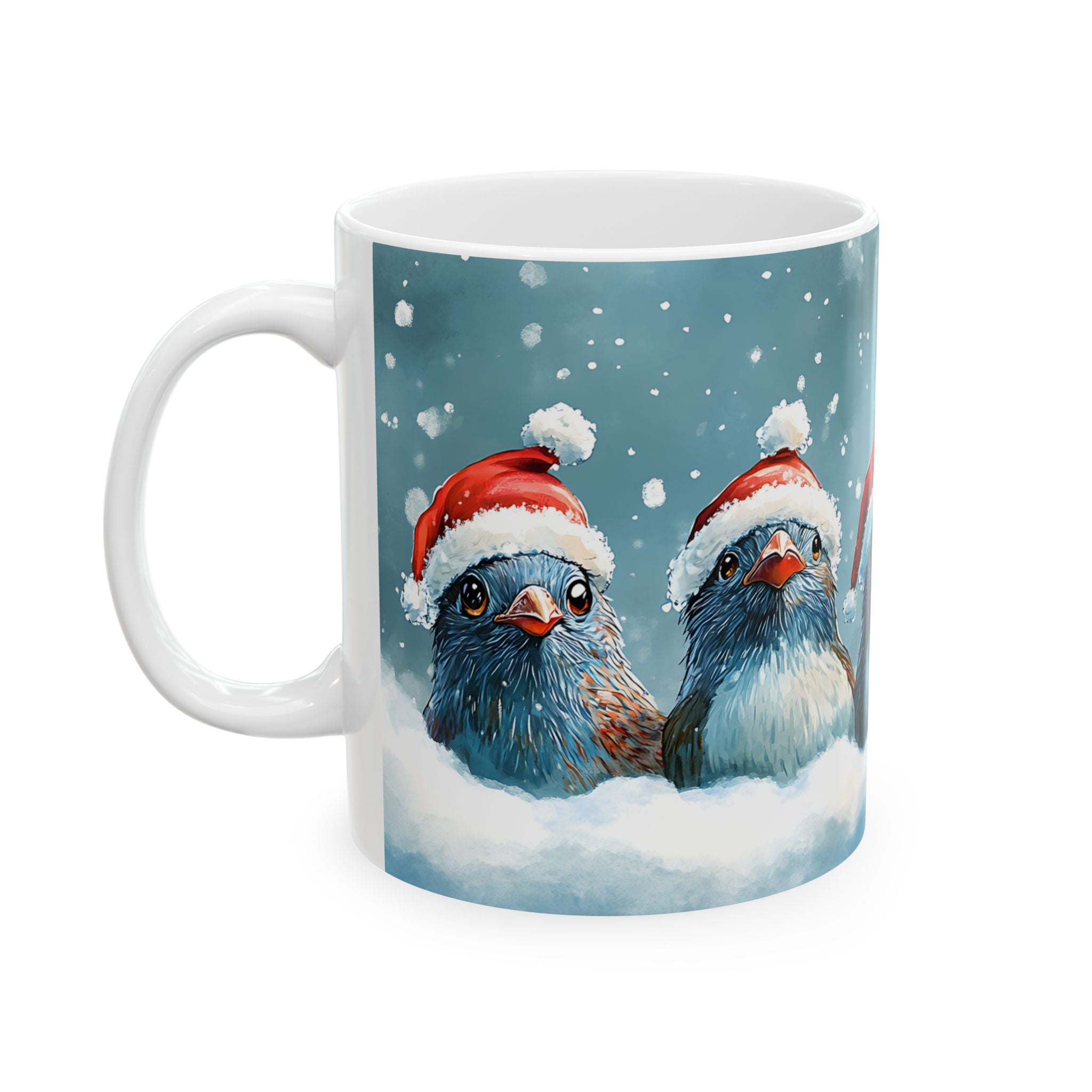 5 Cute Birds in Santa Hats Mug