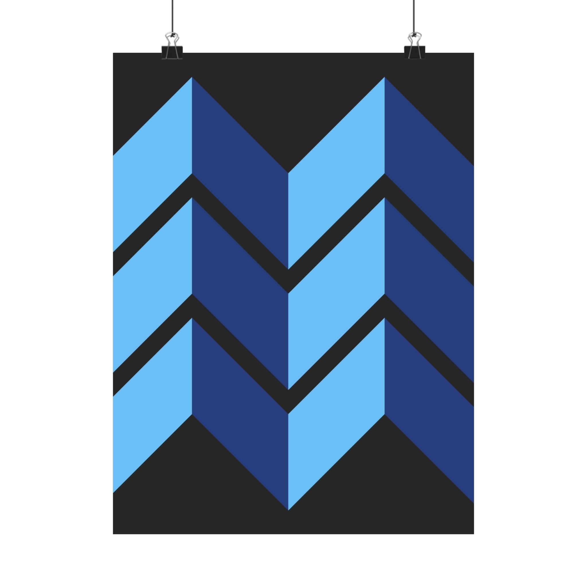 Abstract Blue Chevron Geometric Poster